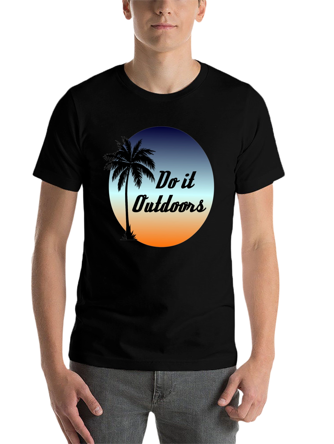 Black Do it Outdoors Graphic T-Shirt - Palm Tree Design view 7