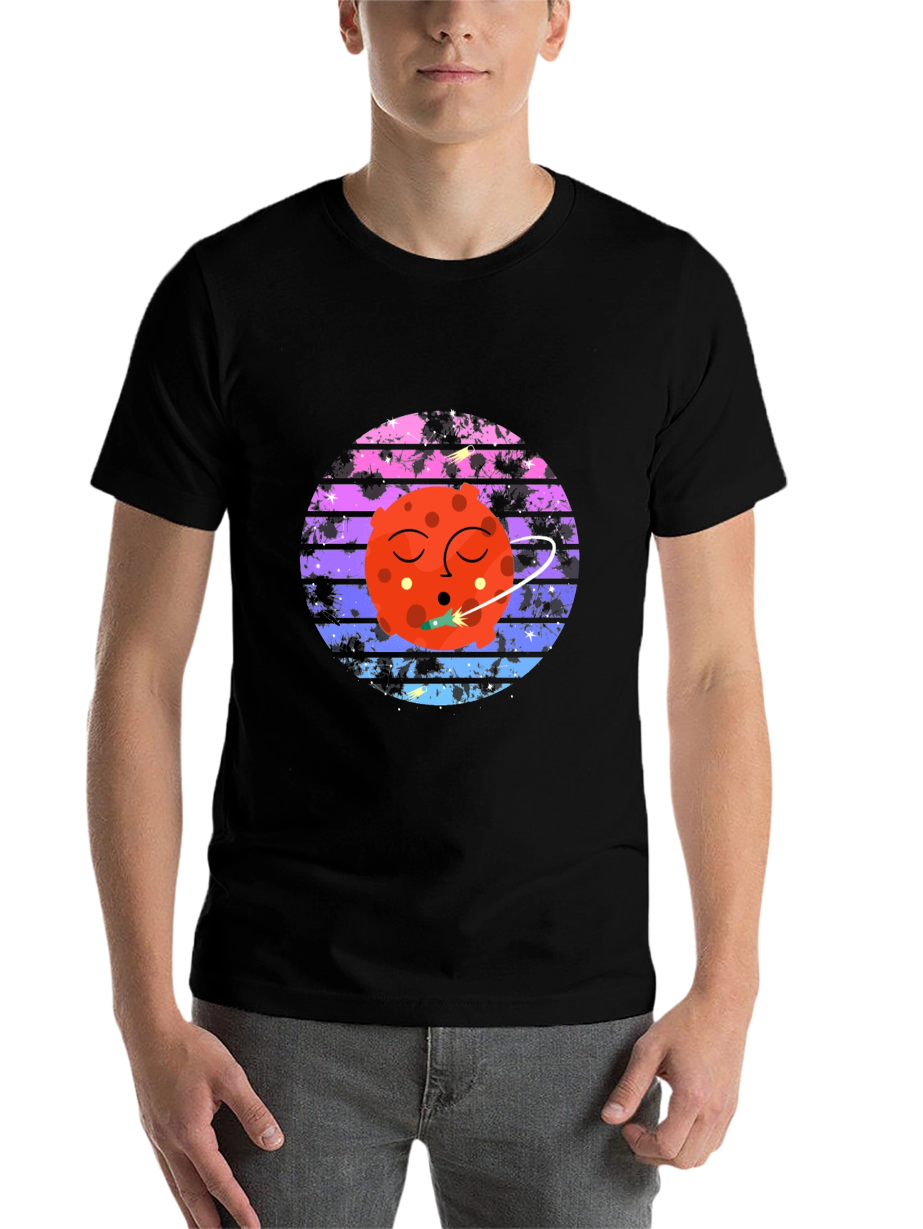 Black Space Mars Rocket Graphic T-Shirt view 7