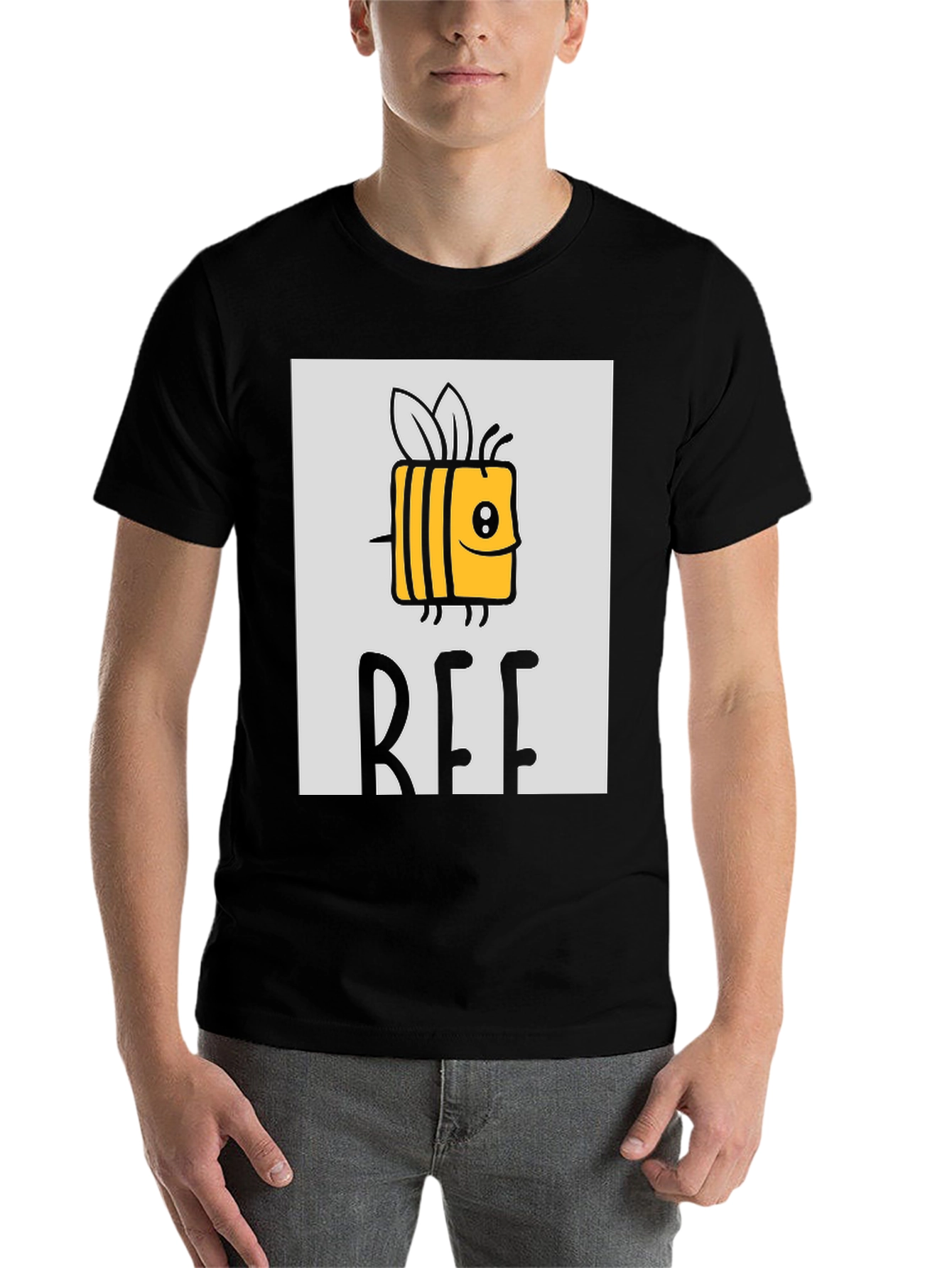 Black Cute Cartoon Bee Graphic Print Black T-Shirt view 7