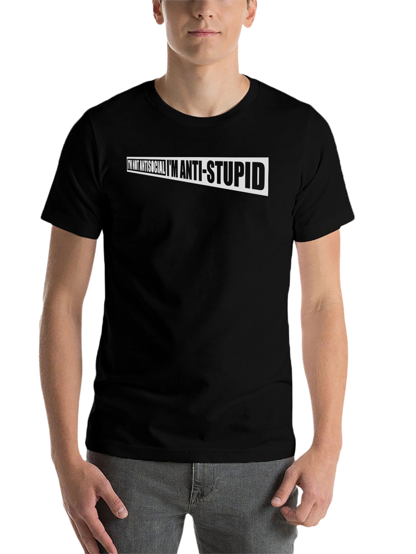 Black Anti-Stupid Graphic Tee - Mens Humor T-Shirt view 7