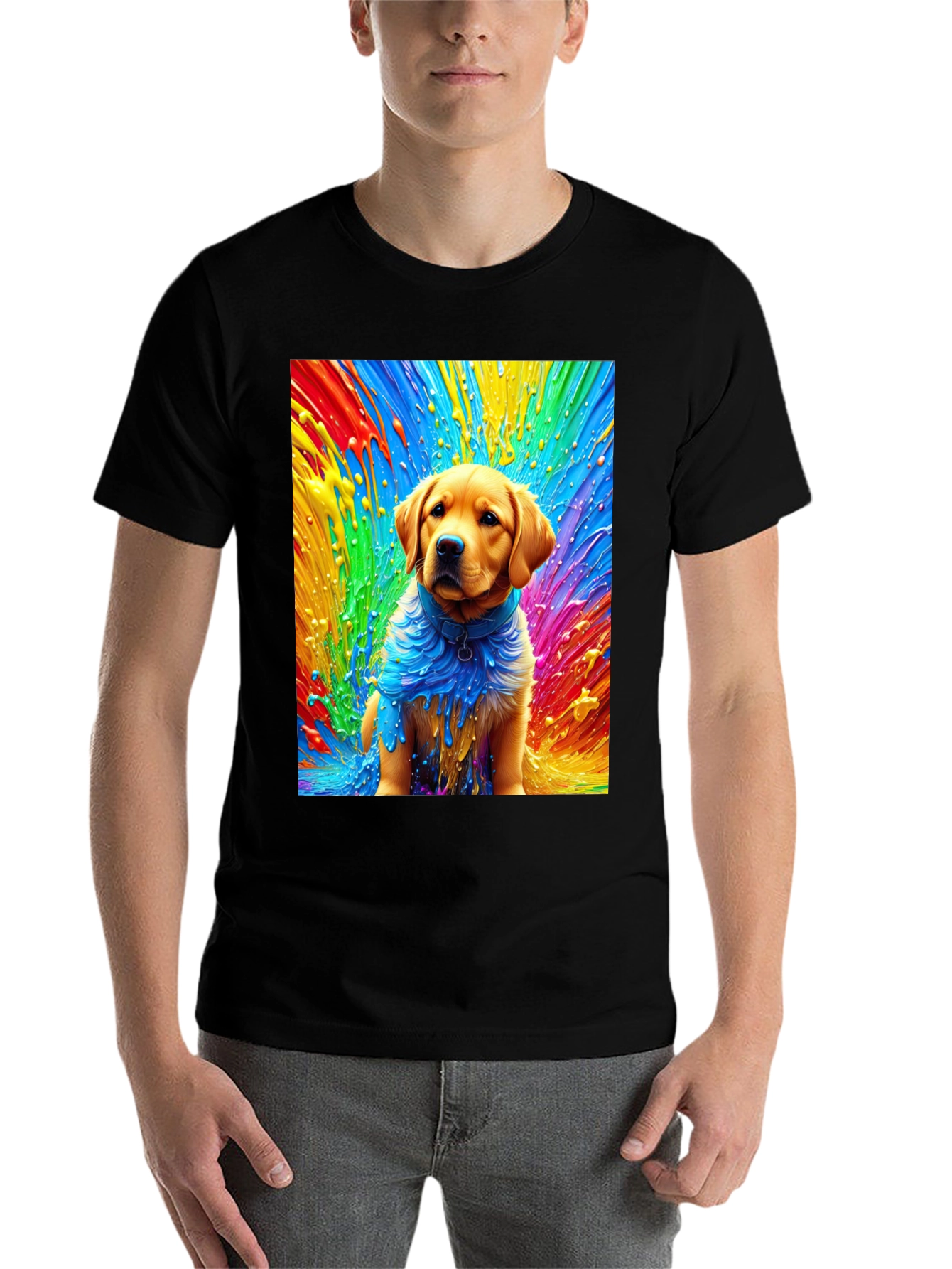 Black Rainbow Dog Art Black T-Shirt view 7