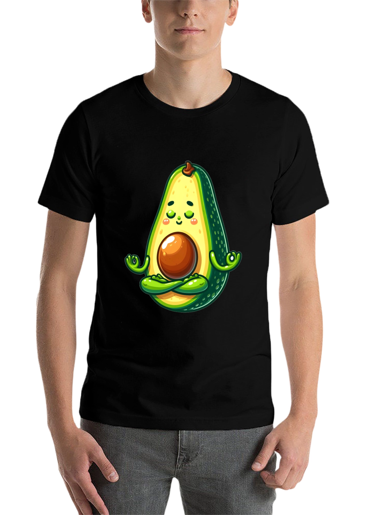 Black Zen Avocado T-Shirt - Meditating Fruit view 7