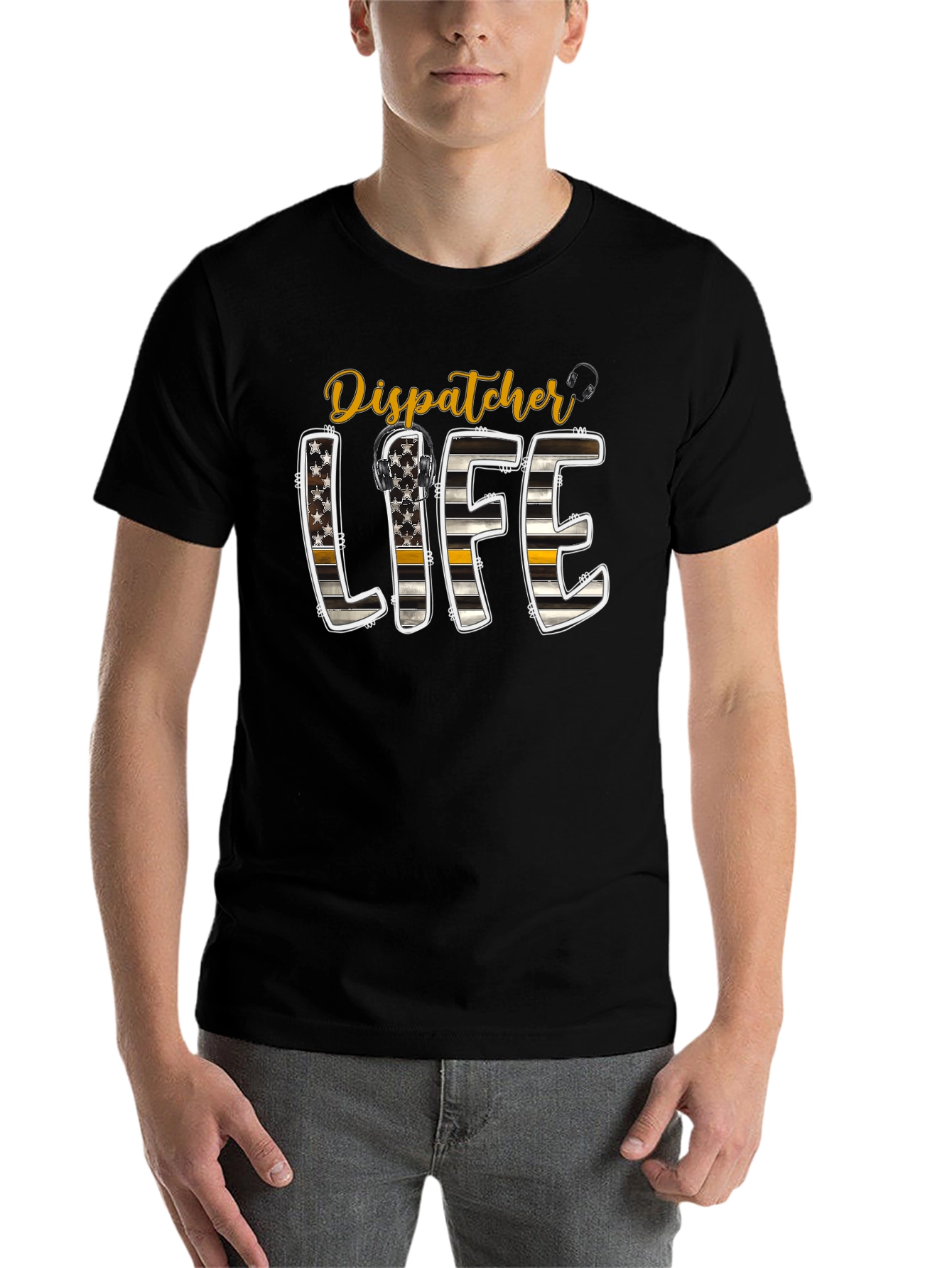 Black Dispatcher Life Tee - Thin Yellow Line view 7