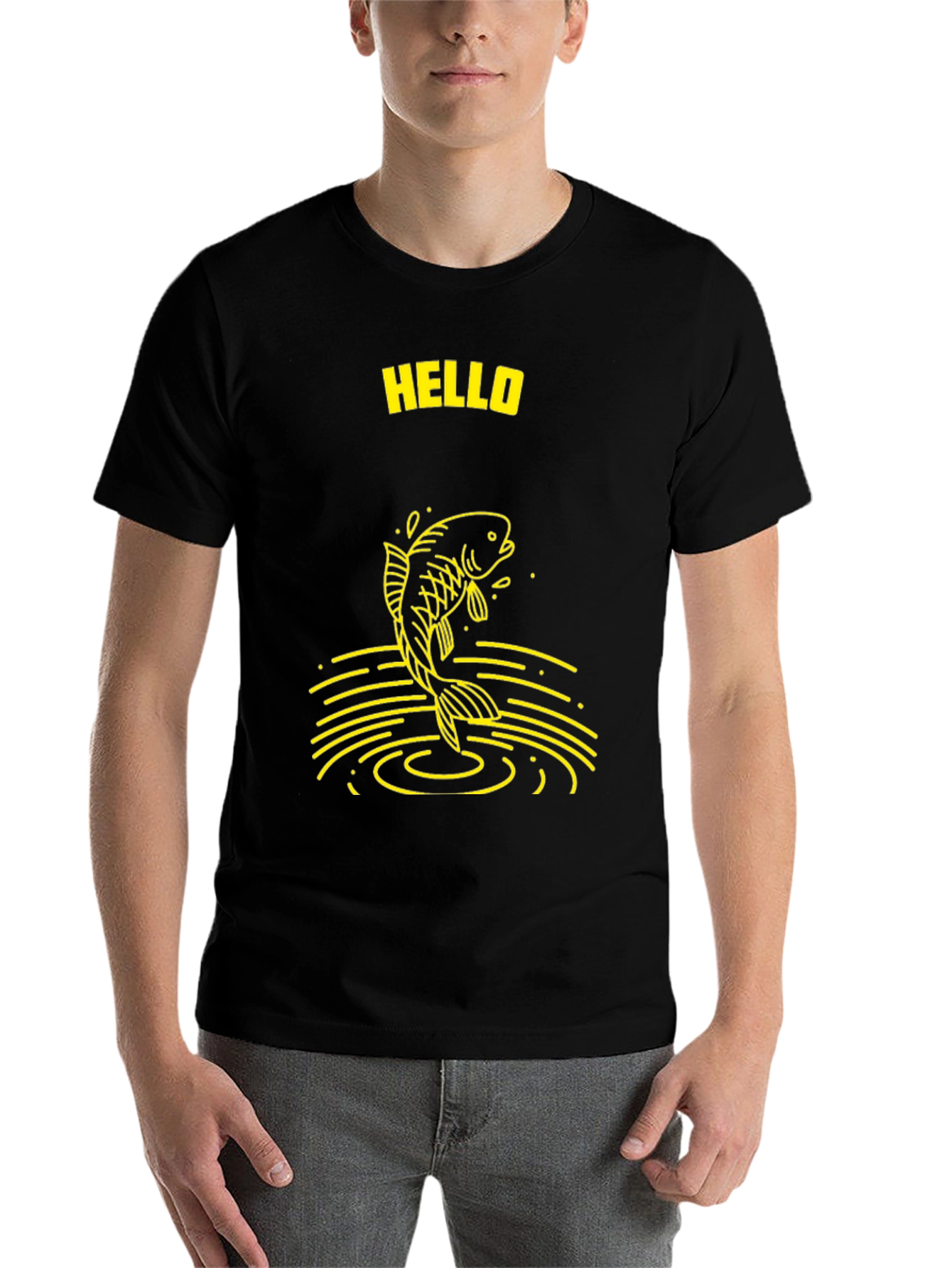 Black Hello Fish Graphic T-Shirt view 7