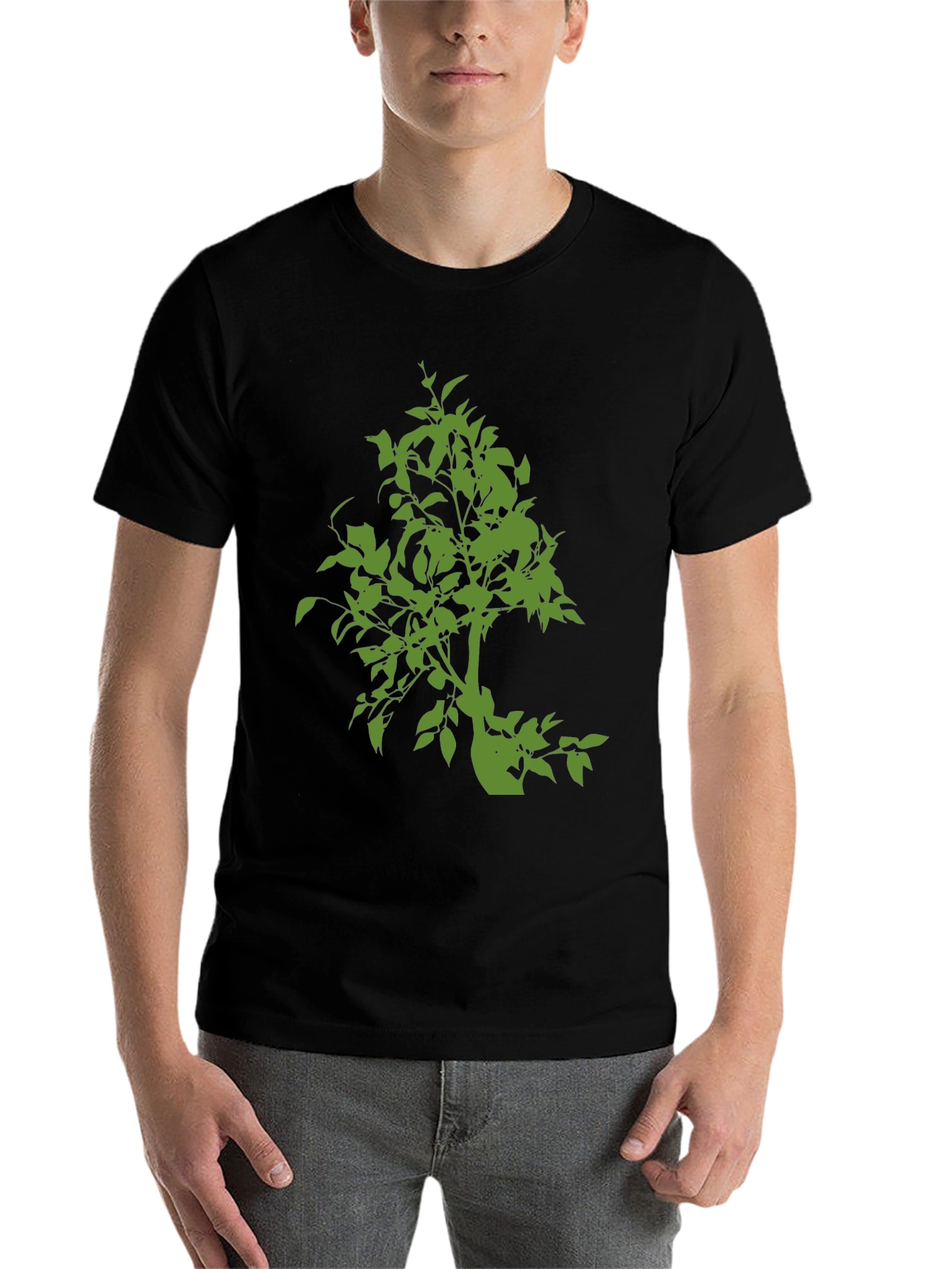 Black Green Tree Graphic Black T-Shirt view 7