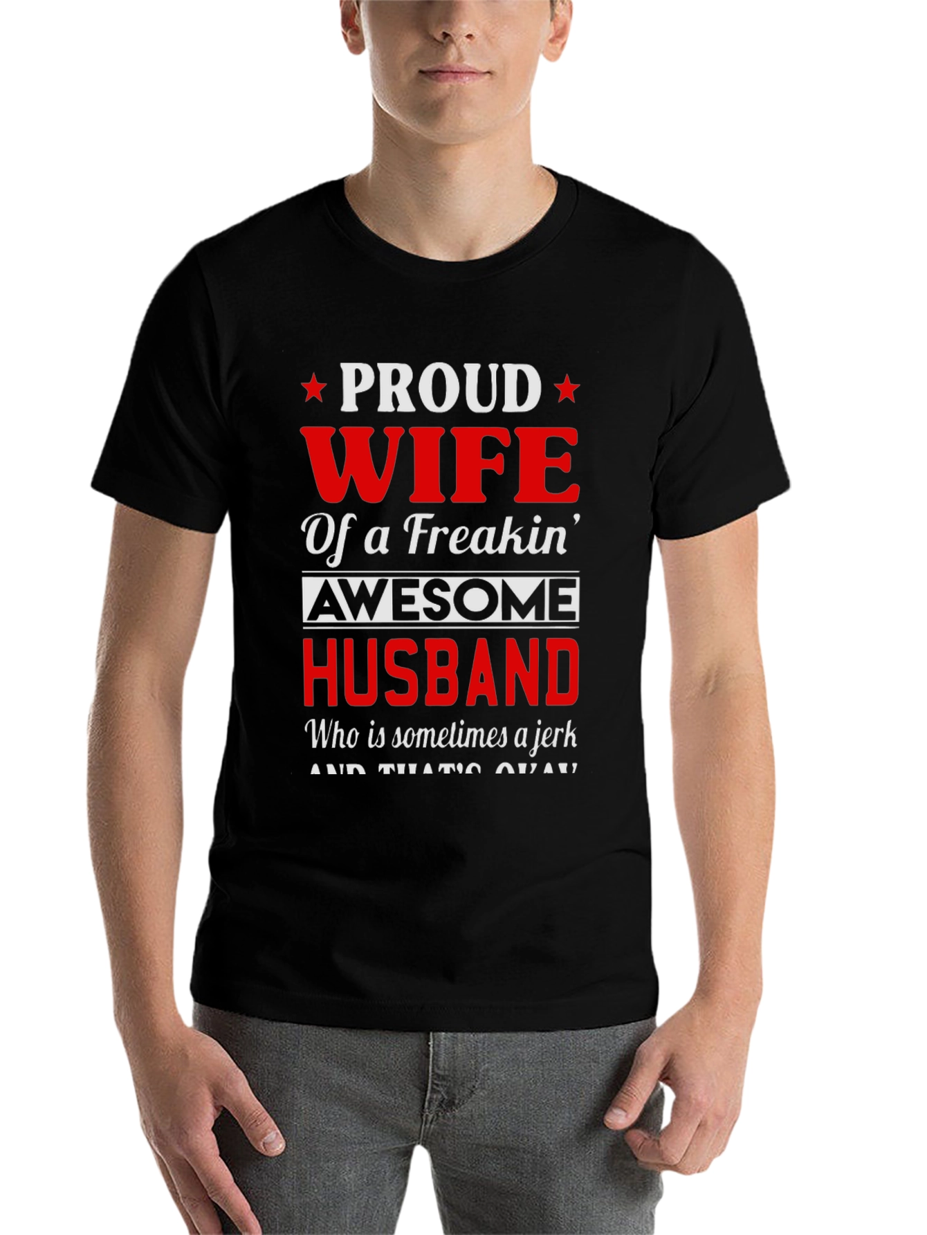 Black Proud Wife of Awesome Husband T-Shirt view 7