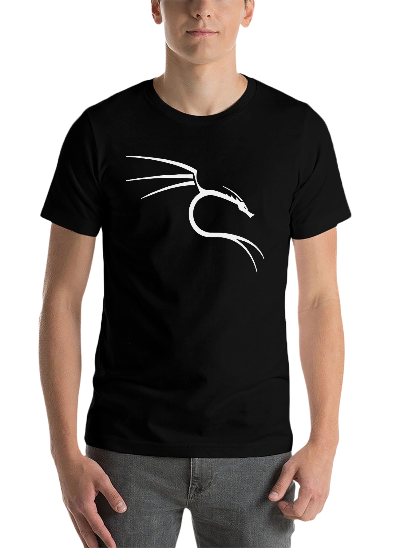 Black Black T-Shirt with White Dragon Graphic view 7
