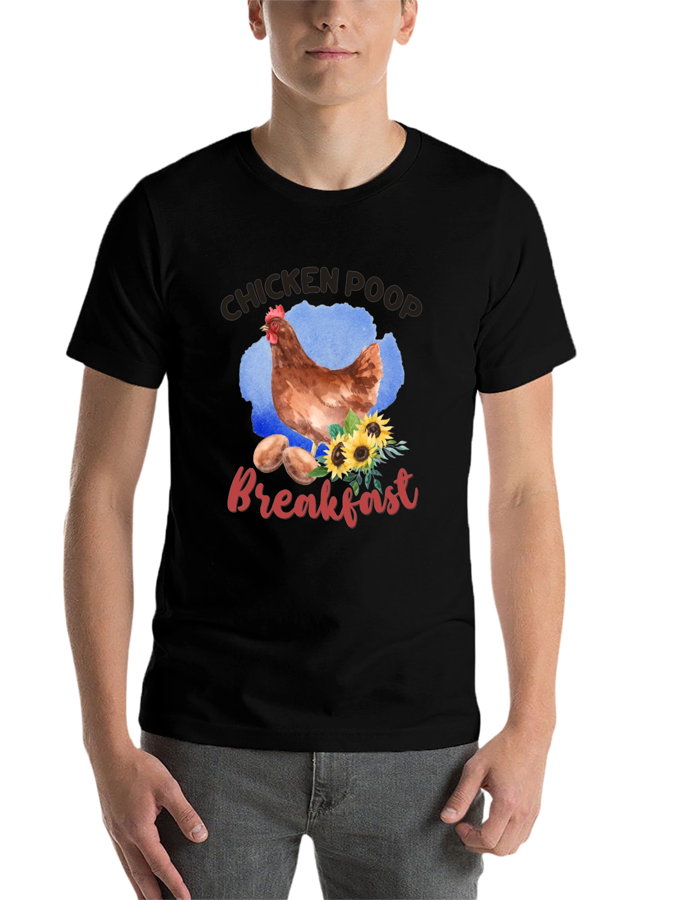 Black Chicken Poop Breakfast Graphic T-Shirt view 7