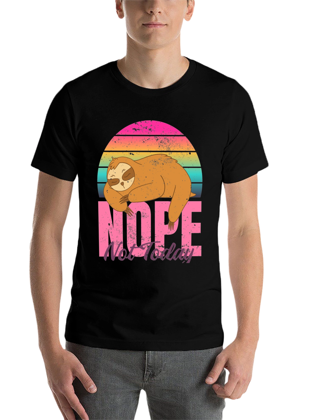 Black Nope Not Today Sloth Graphic T-Shirt view 7
