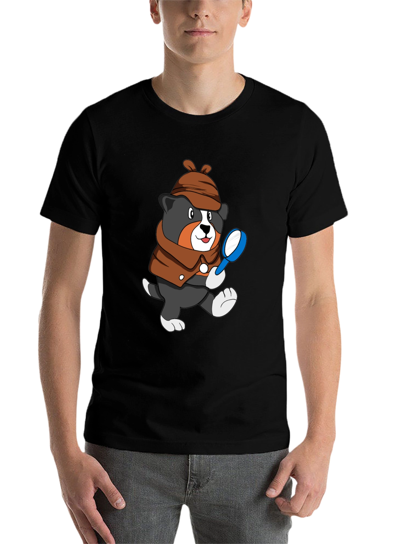 Black Detective Dog T-Shirt - Cartoon Puppy Sleuth Tee view 7