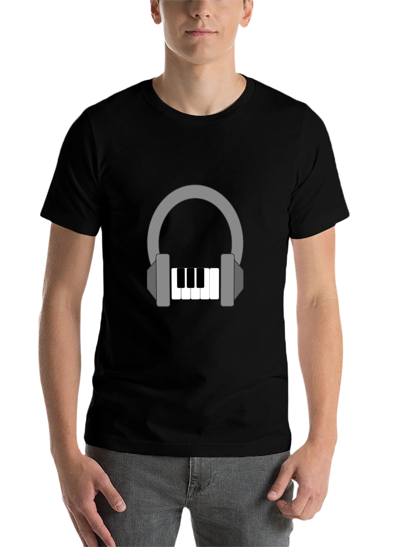 Black Headphone Piano Graphic Tee - Music Lover Shirt view 7