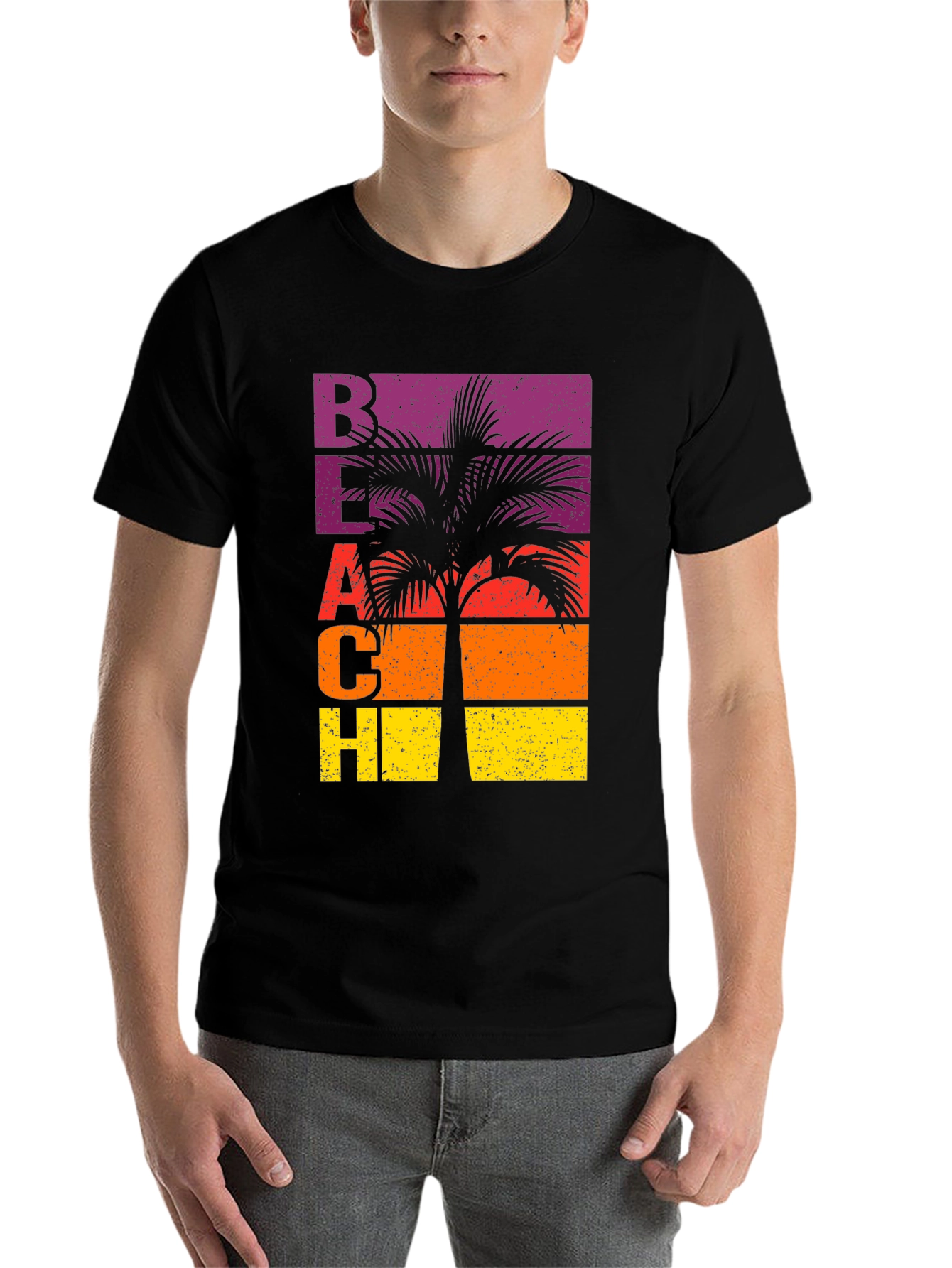 Black Retro Beach Palm Graphic T-Shirt view 7