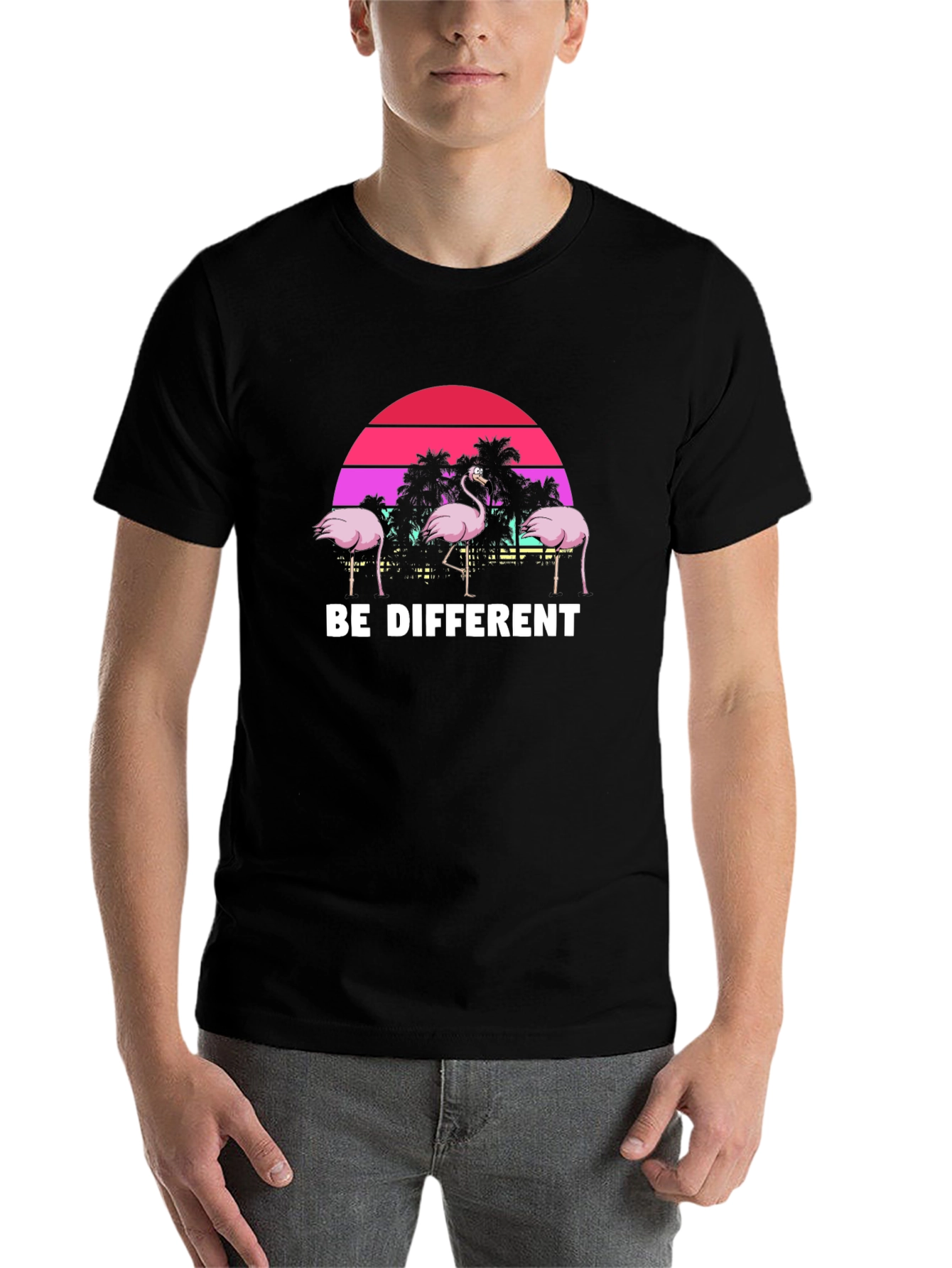 Black Be Different Flamingo T-Shirt Unique Graphic Tee view 7