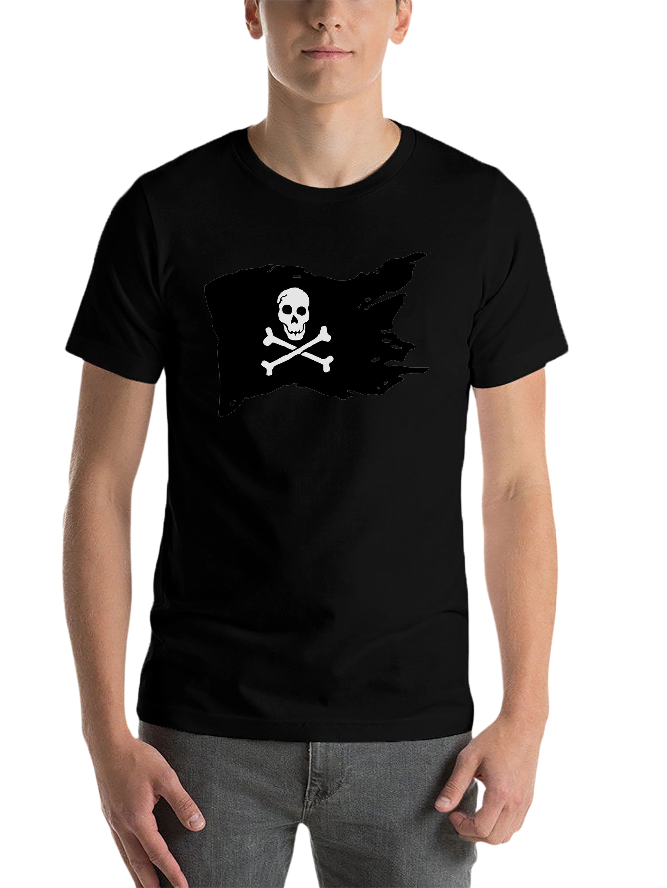 Black Pirate Flag Graphic T-Shirt - Skull & Crossbones view 7