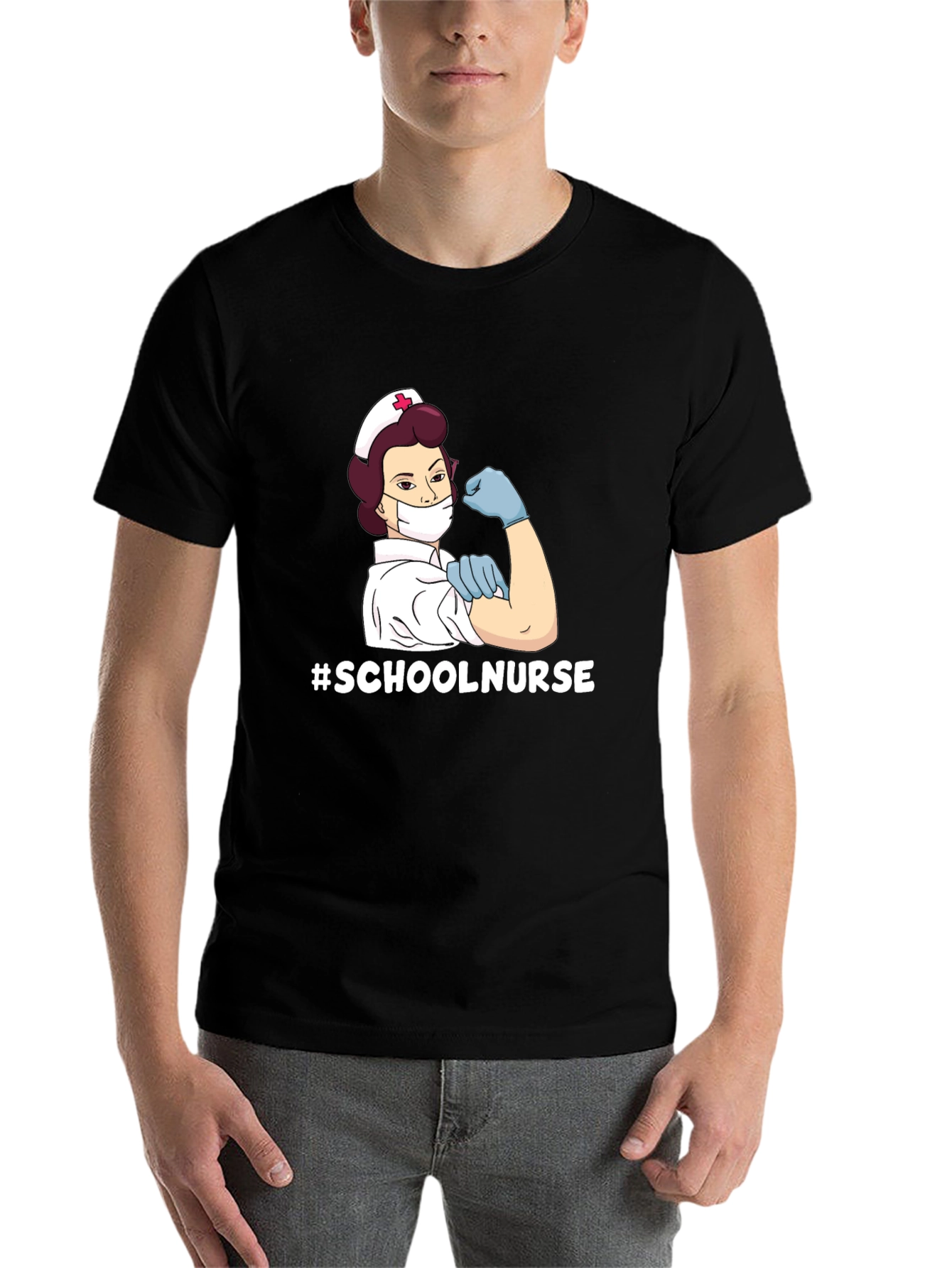 Black School Nurse T-Shirt - Black Cotton Blend Tee view 7