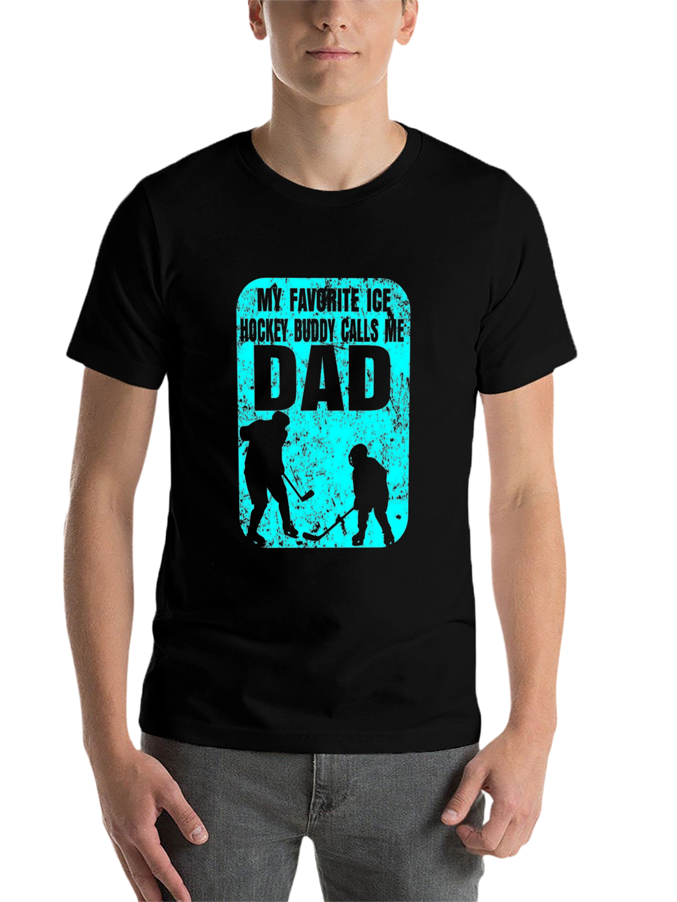 Black My Favorite Ice Hockey Buddy Calls Me Dad T-Shirt view 7