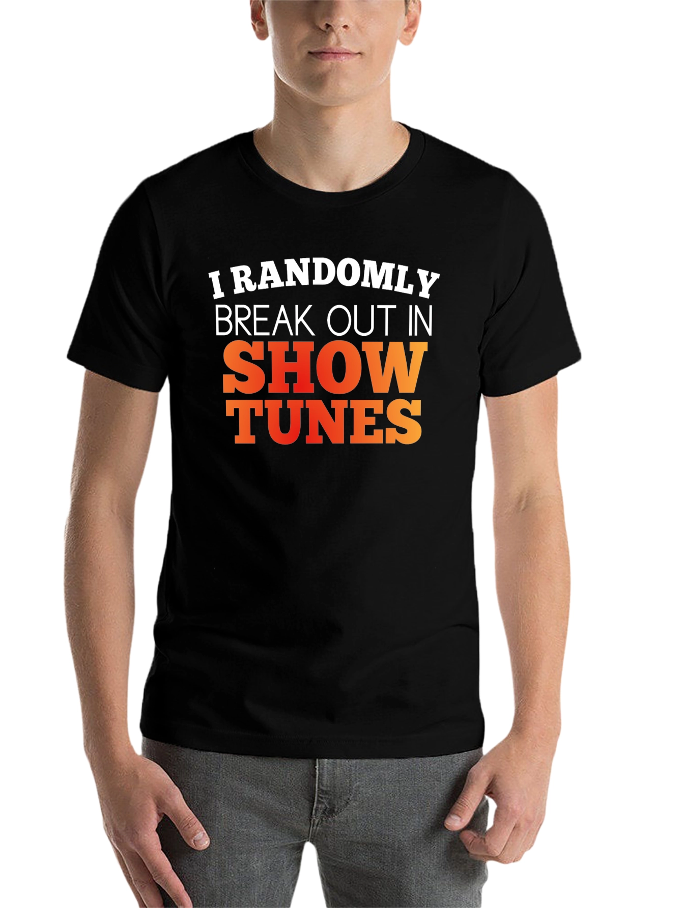 Black Randomly Break Out in Show Tunes Graphic Tee view 7