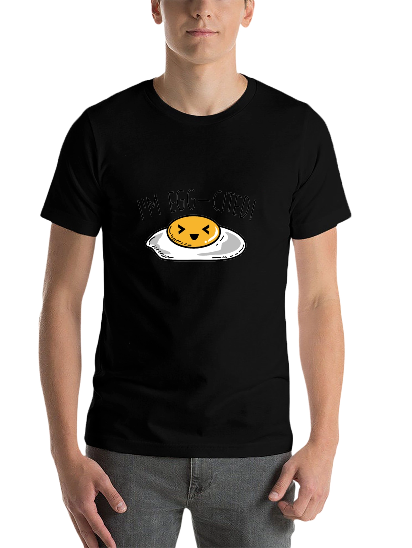 Black Egg-Cited T-Shirt - Funny Egg Pun Tee view 7