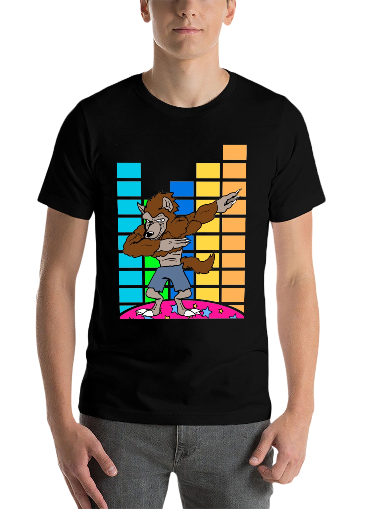 Black Dabbing Werewolf Graphic Tee - Fun Novelty Shirt view 7