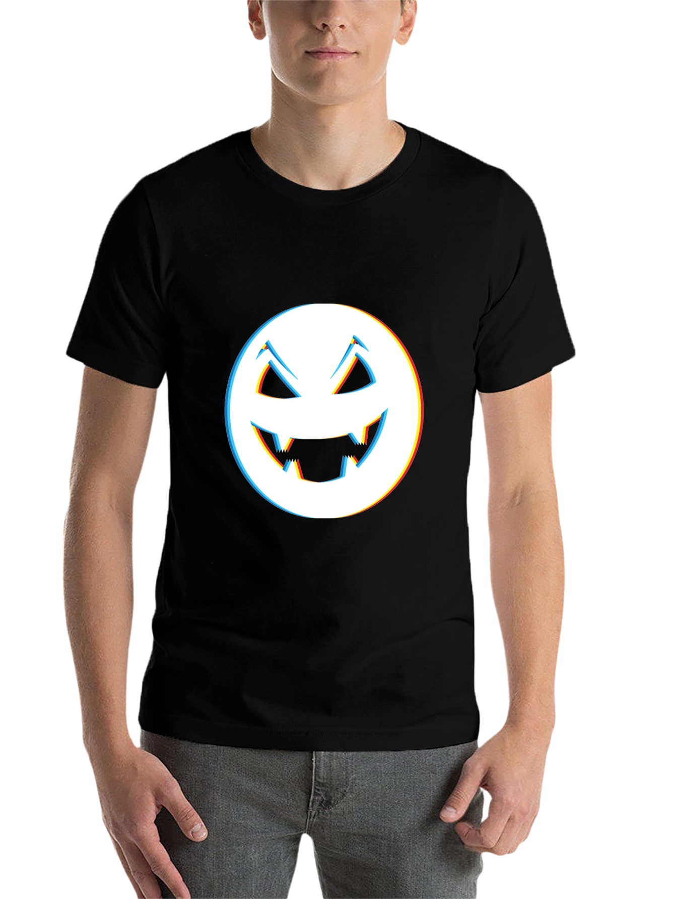 Black Spooky Smile Tee - Men's Black Halloween Graphic T-Shirt view 7