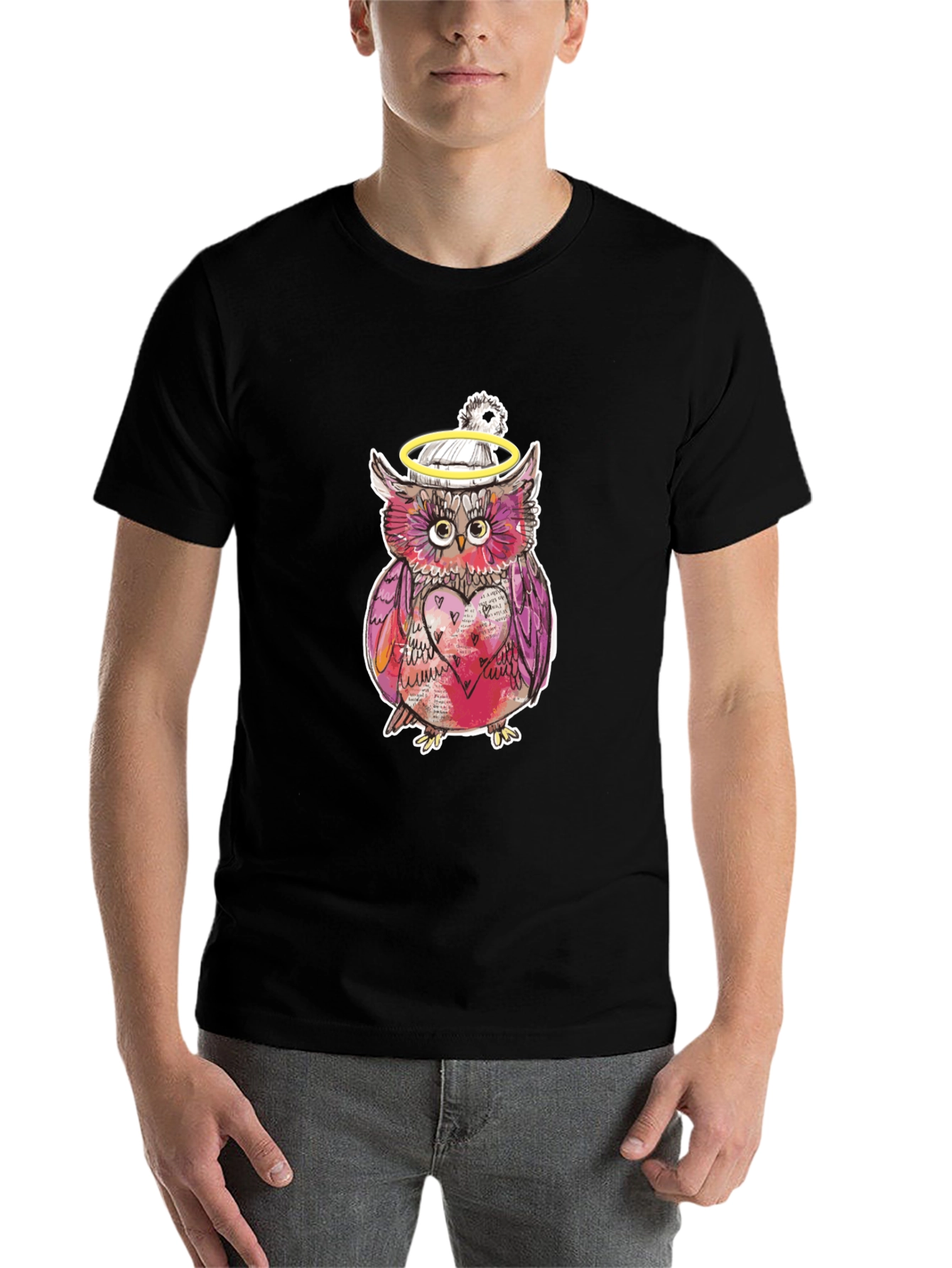 Black Whimsical Owl Graphic Tee - Unique Design view 7