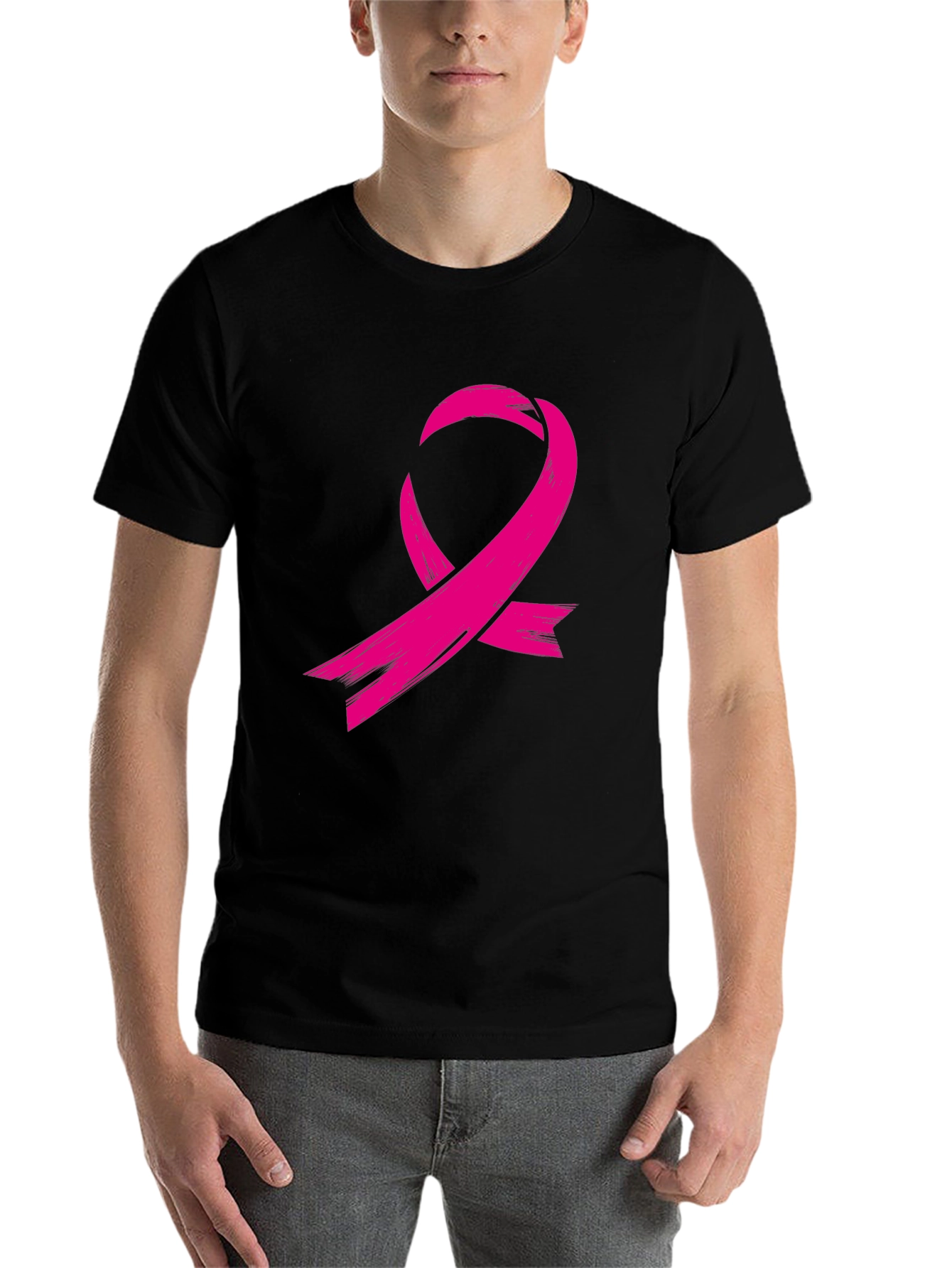 Black Pink Ribbon Graphic Tee - Breast Cancer Awareness view 7