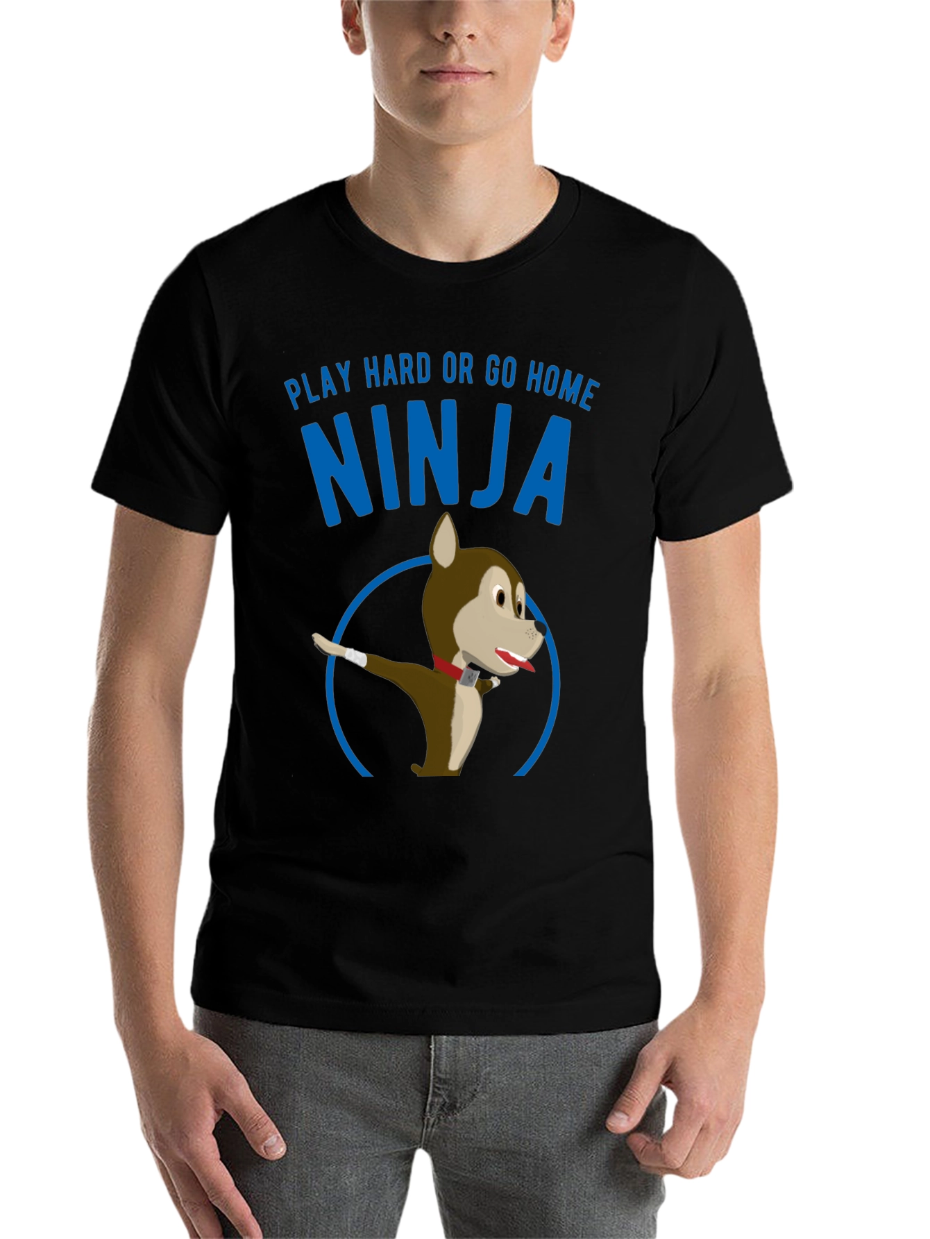 Black Play Hard Ninja Dog Graphic Tee view 7