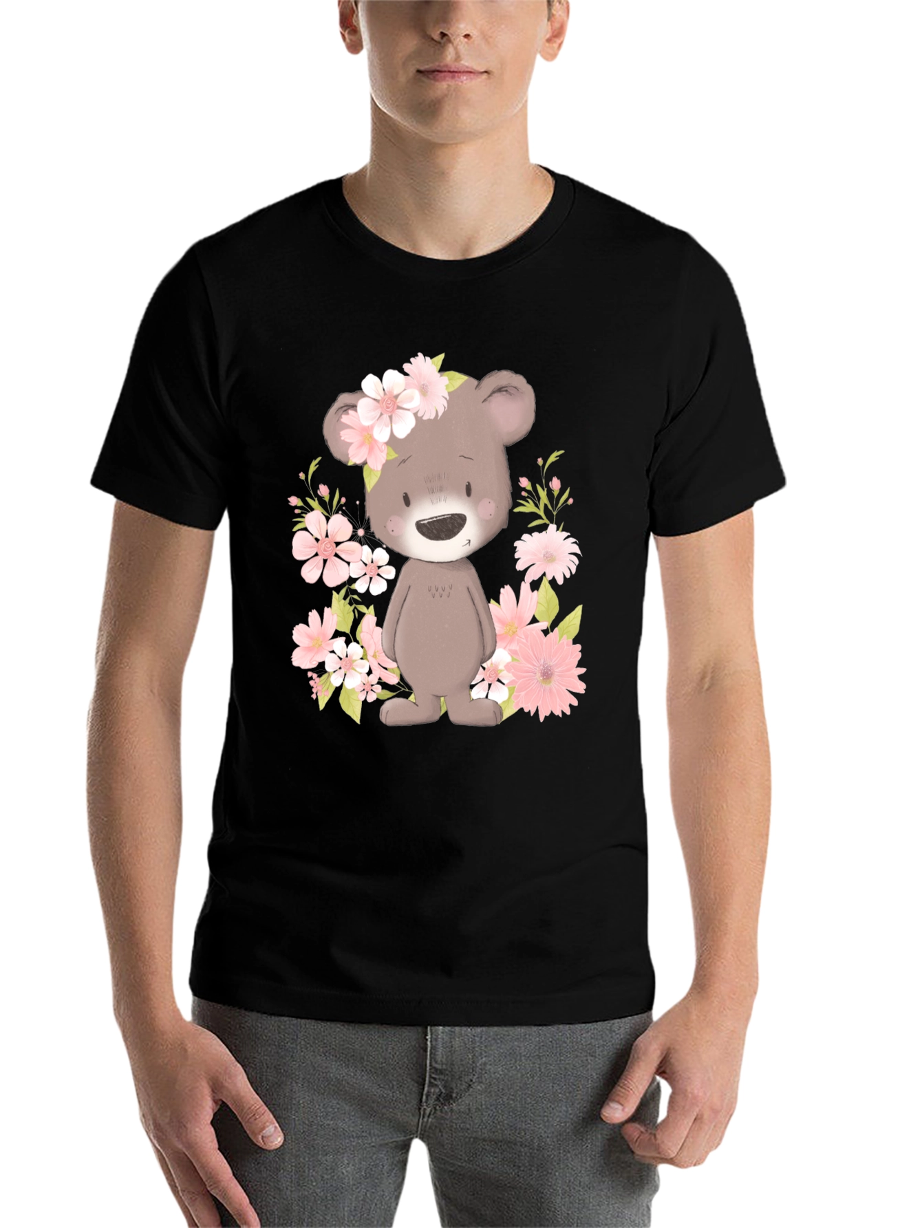 Black Floral Bear Graphic Tee view 7