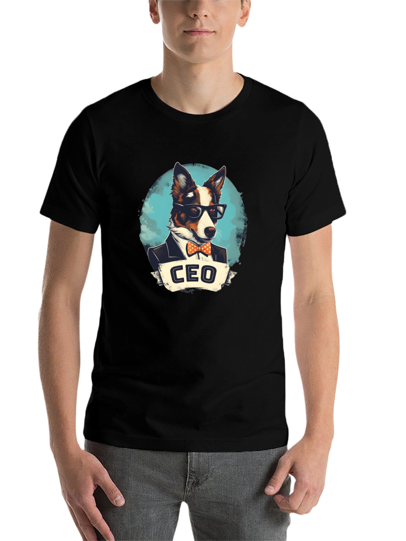 Black CEO Dog T-Shirt - Black Cotton Tee with Funny Graphic view 7