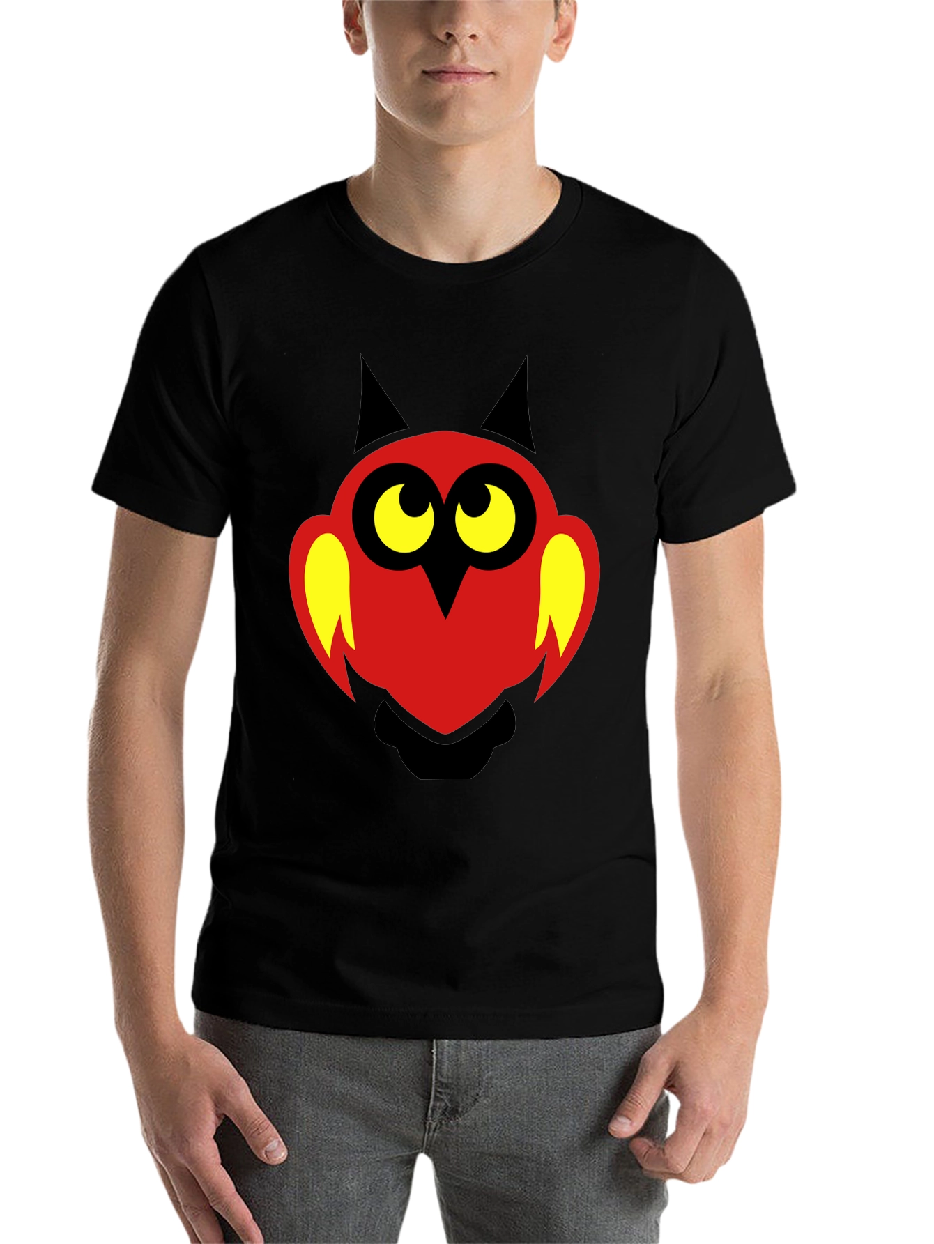 Black Cartoon Owl Graphic Print T-Shirt - Black view 7