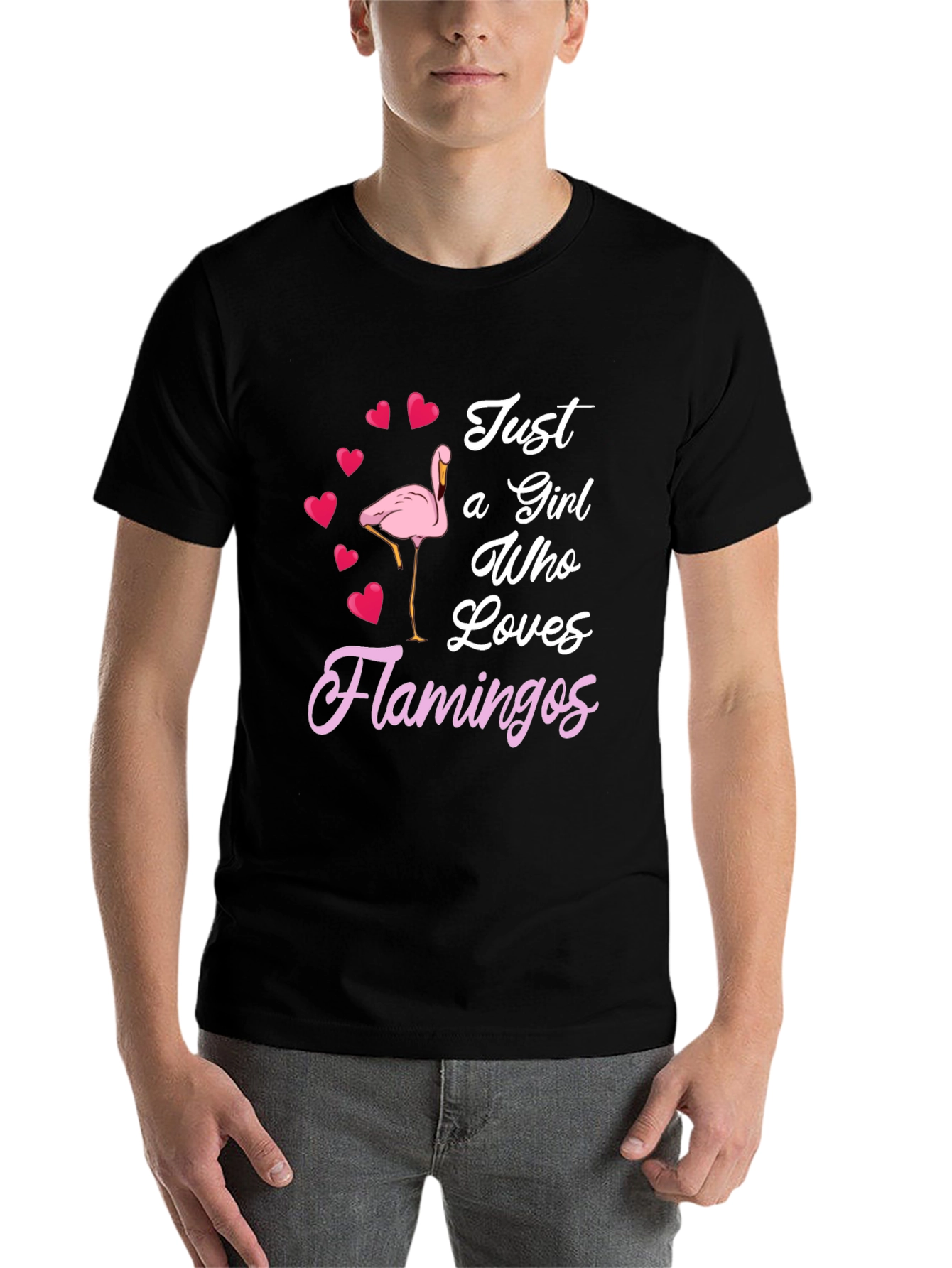 Black Just a Girl Who Loves Flamingos T-Shirt view 7
