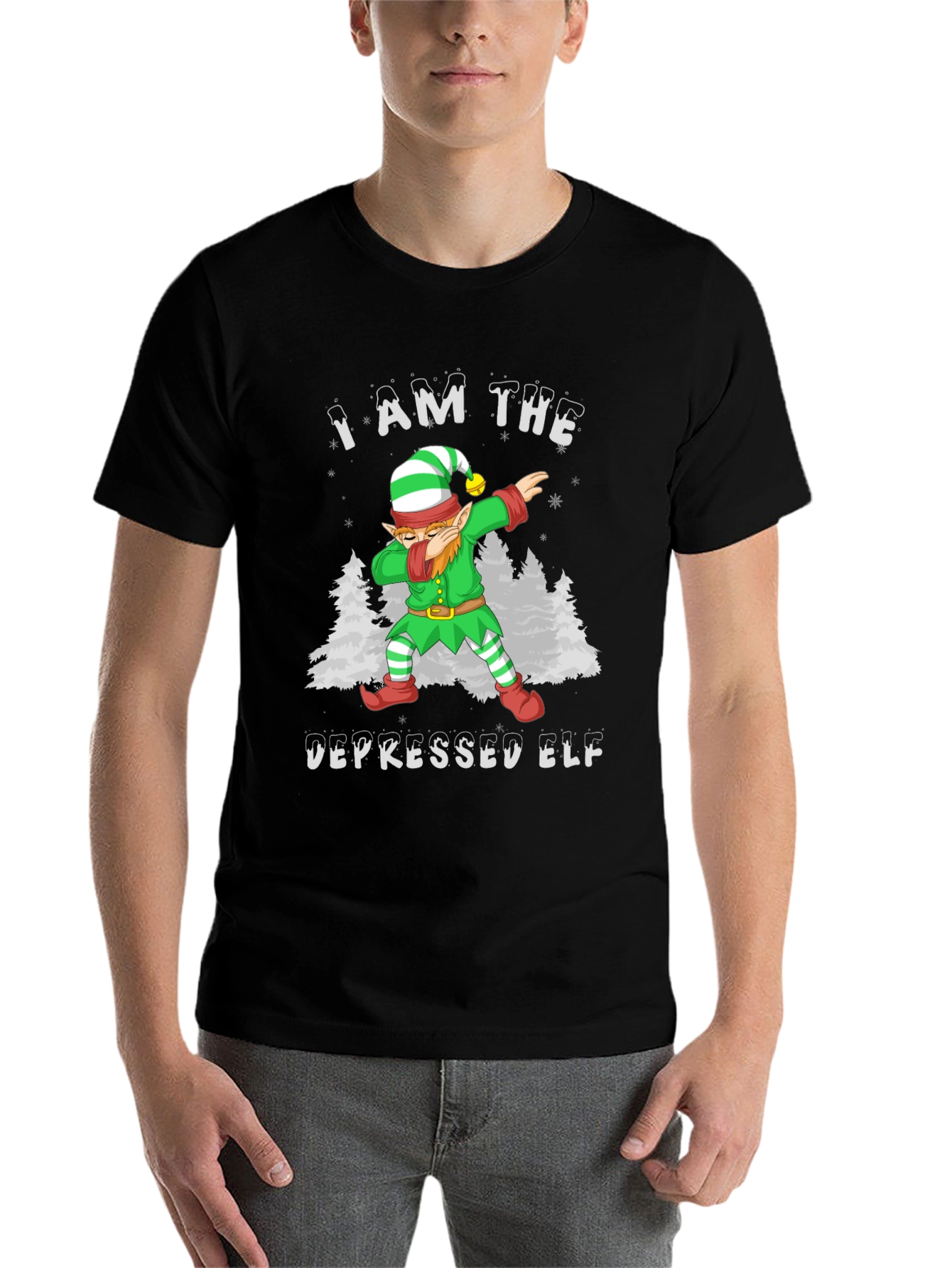 Black Depressed Elf Dab Funny Christmas T-Shirt view 7