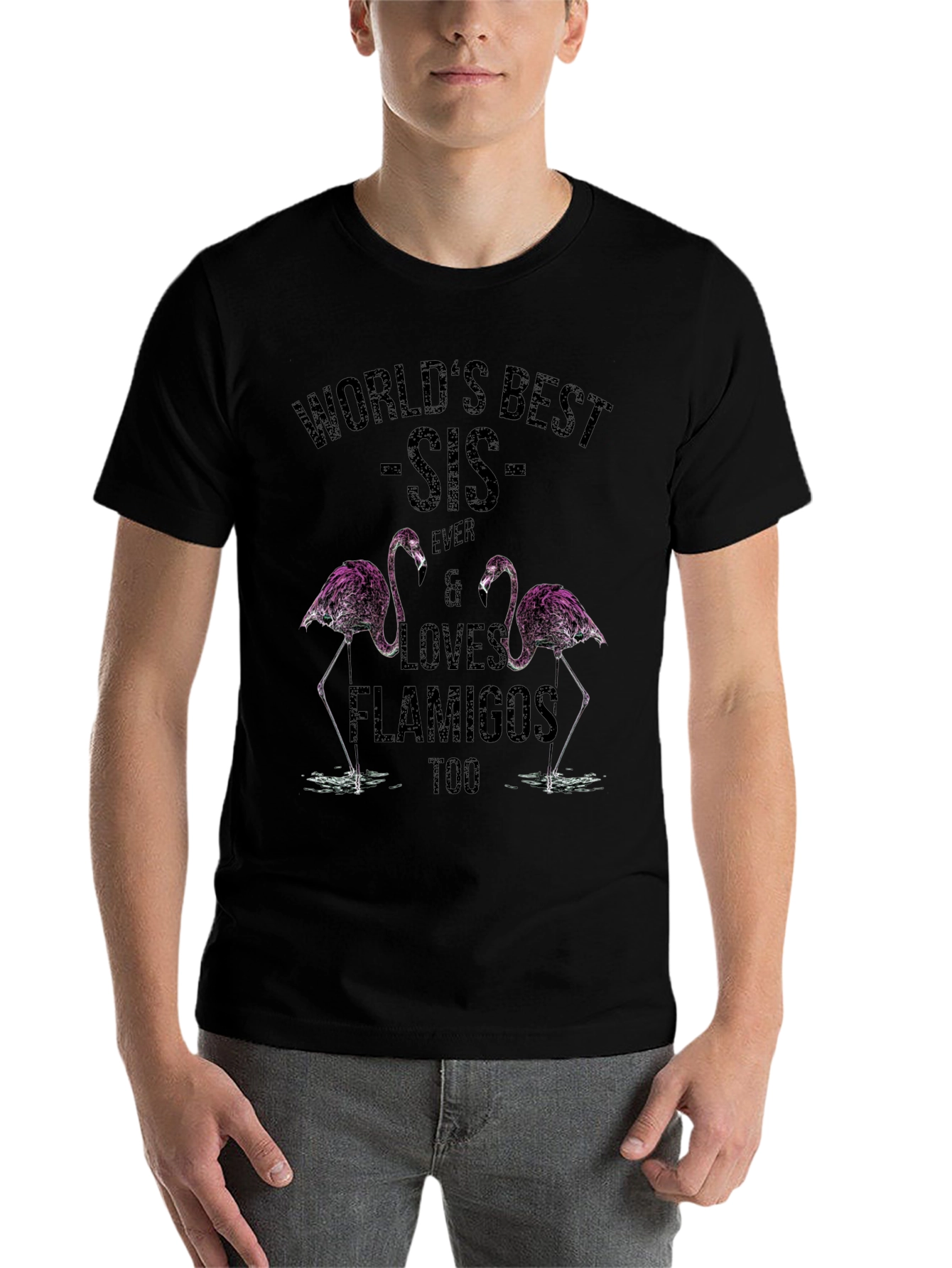 Black World's Best Sis Flamingo T-Shirt view 7