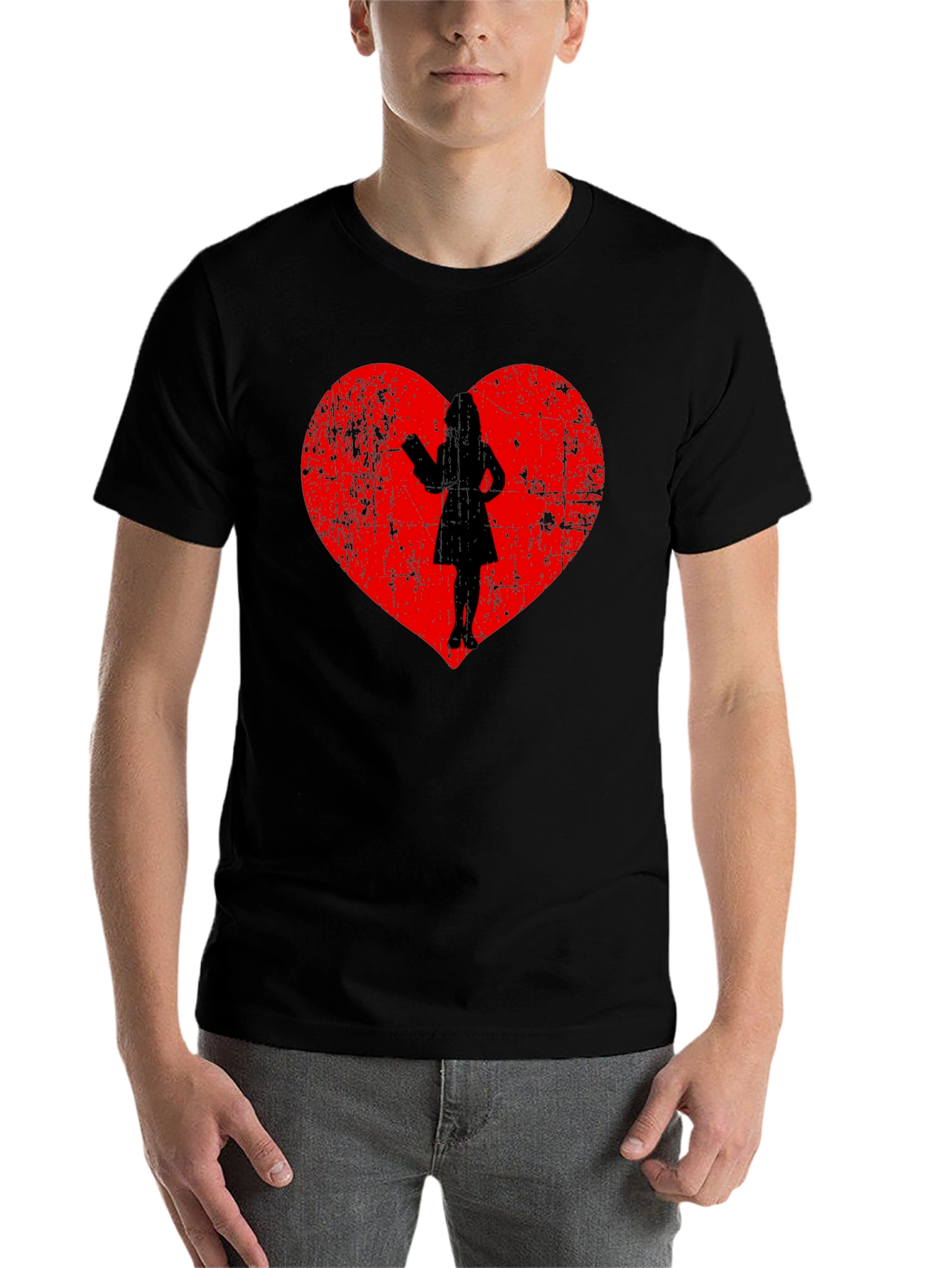Black Heart Silhouette Graphic Tee - Black Cotton Blend view 7