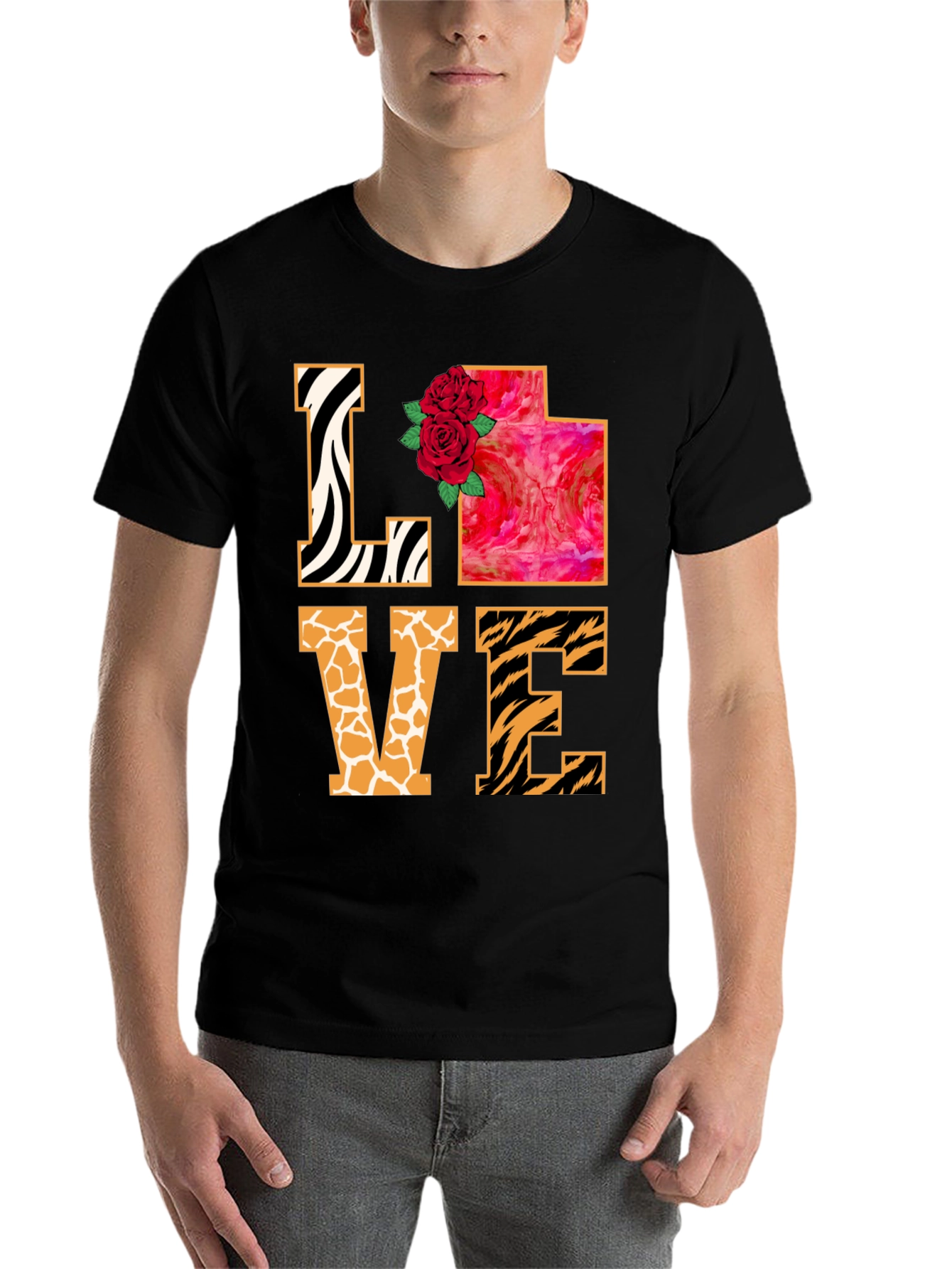 Black LOVE Animal Print Graphic T-Shirt view 7