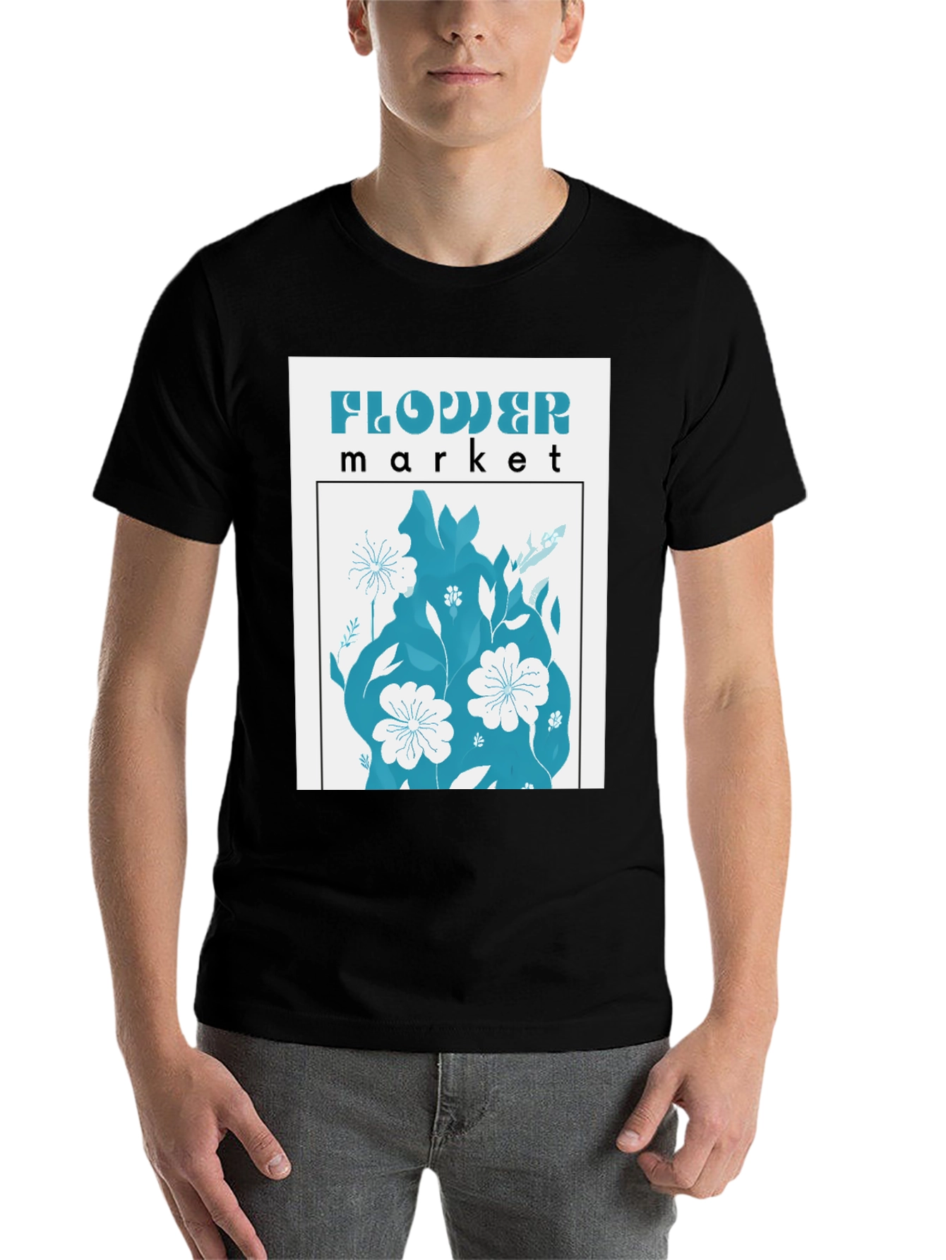 Black Floral Market Graphic Tee - Soft Cotton Blend T-Shirt view 7