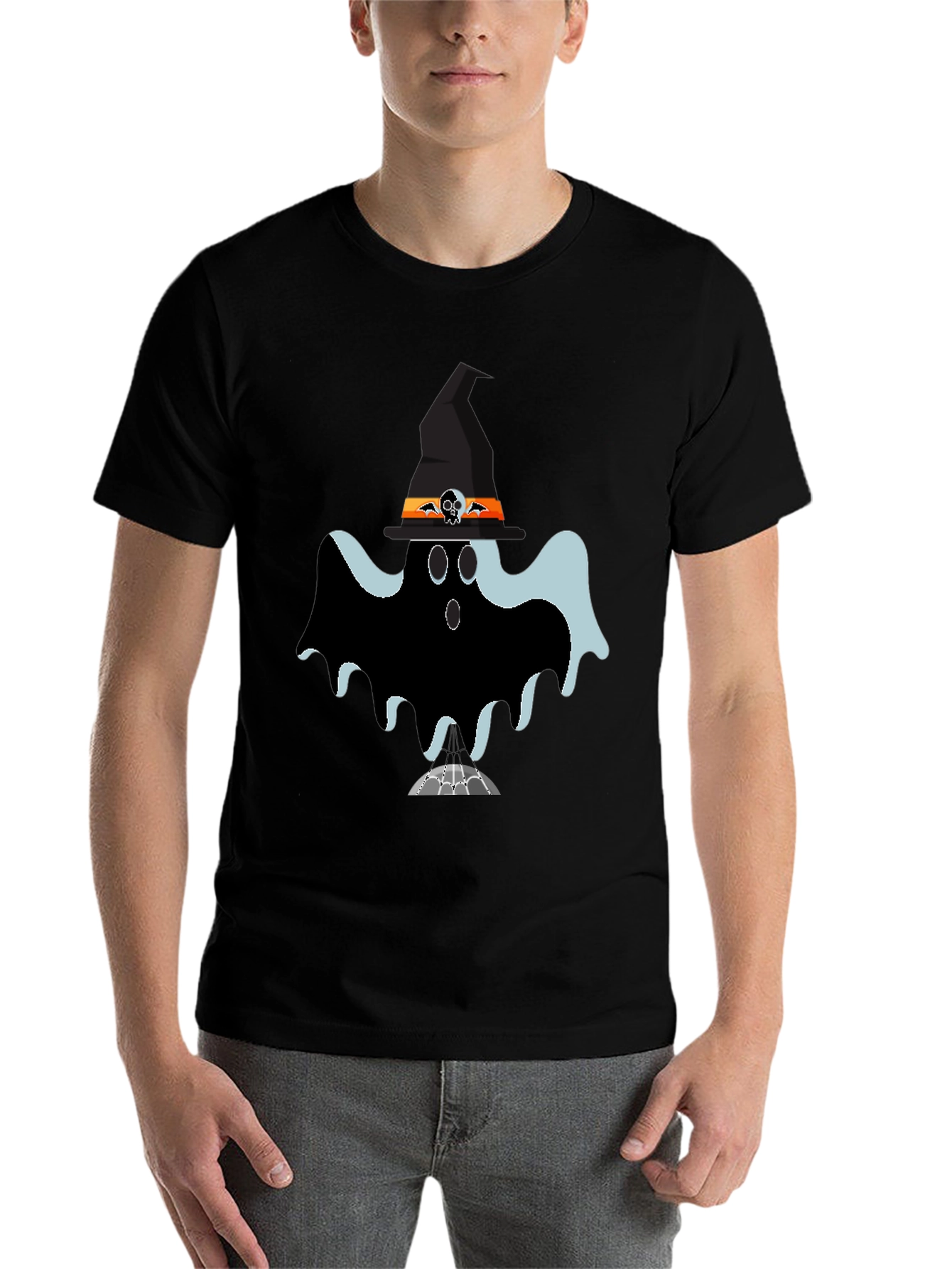 Black Halloween Ghost Tee: Spooky Season Style view 7
