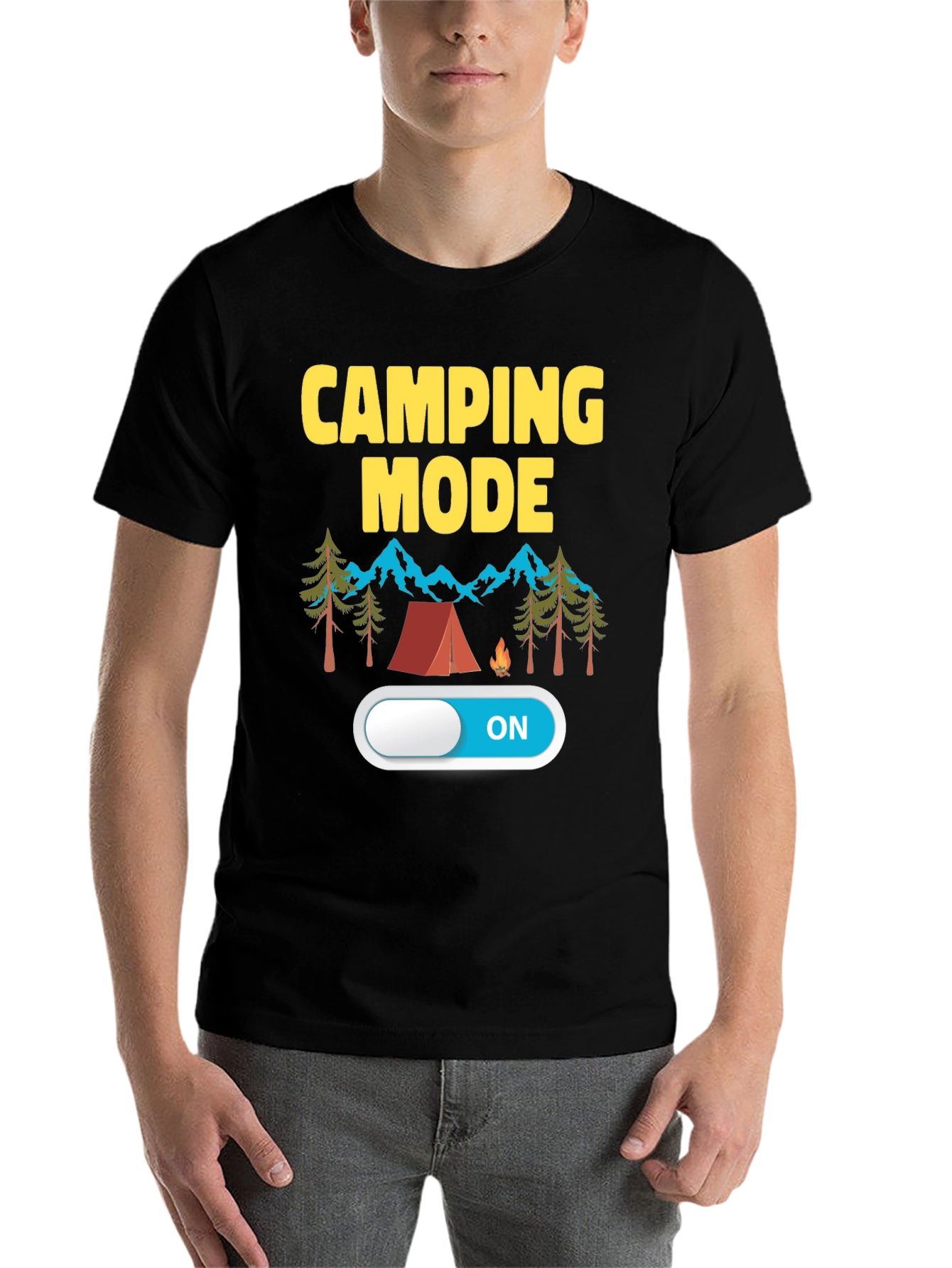 Black Camping Mode ON Black T-Shirt view 7