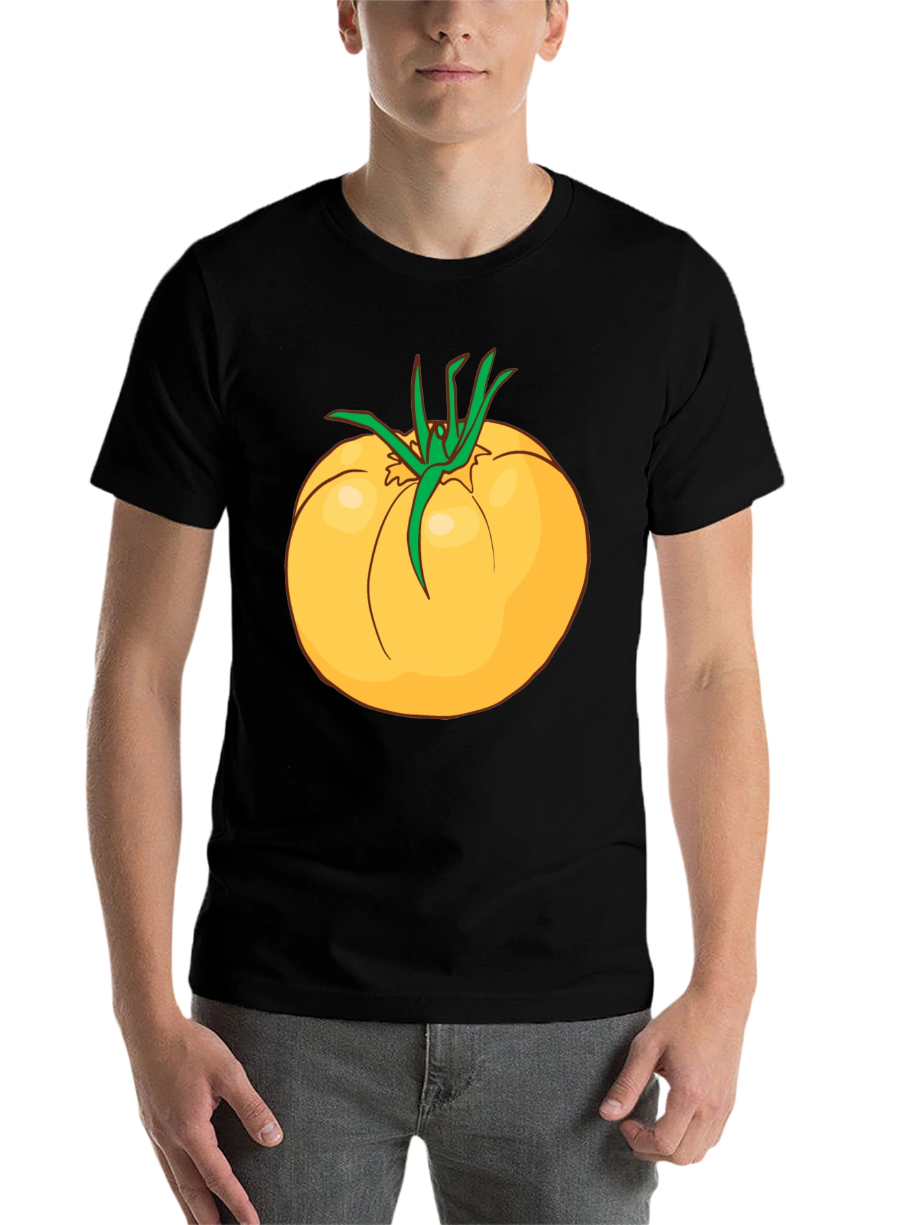 Black Yellow Tomato Graphic T-Shirt - Casual Cotton Tee view 7