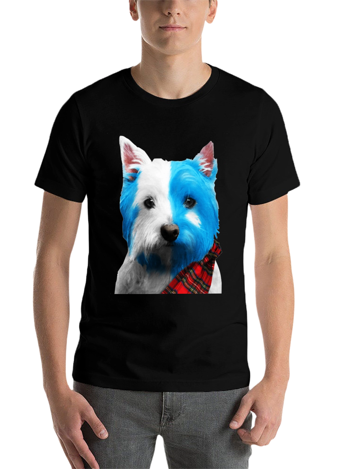 Black Dog Breed Plaid Scarf Tee view 7