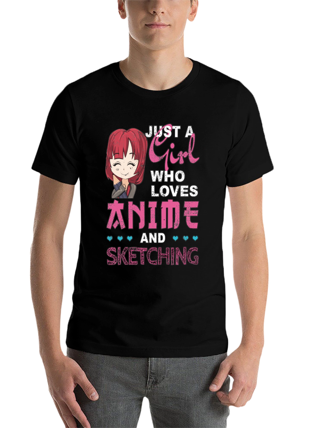 Black Anime Girl Sketching T-Shirt - Cute Manga Lover Tee view 7