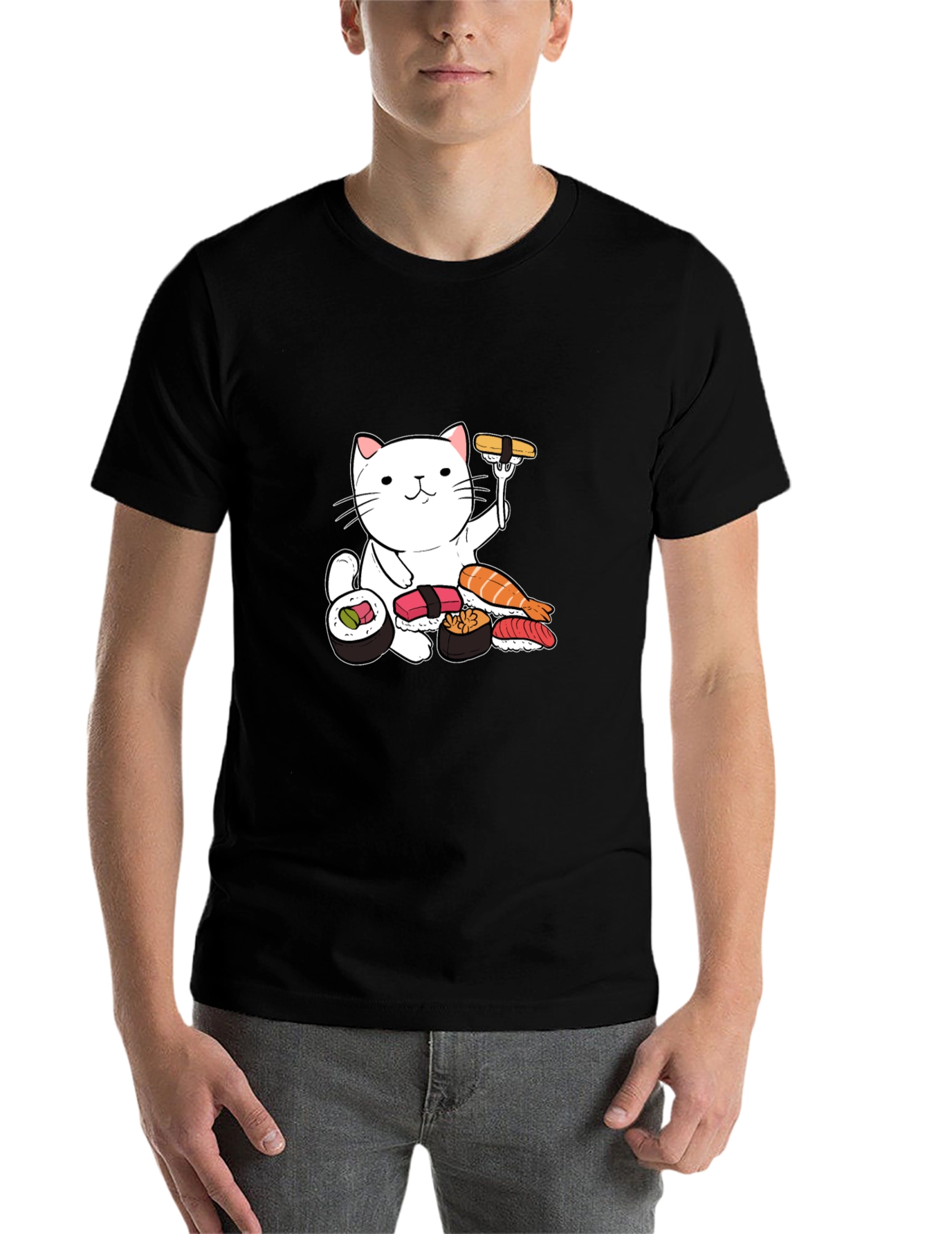 Black Sushi Cat Graphic T-Shirt - Cute & Comfy view 7