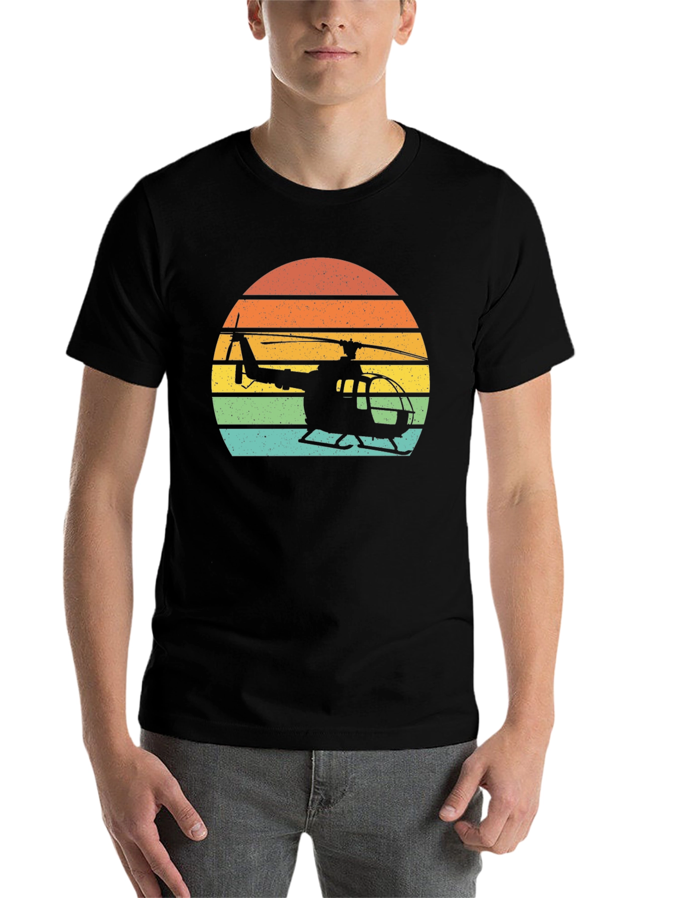 Black Vintage Helicopter Sunset Graphic T-Shirt view 7