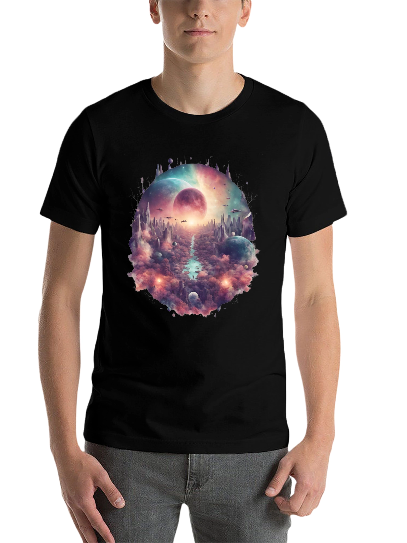 Black Sci-Fi Landscape Graphic T-Shirt view 7