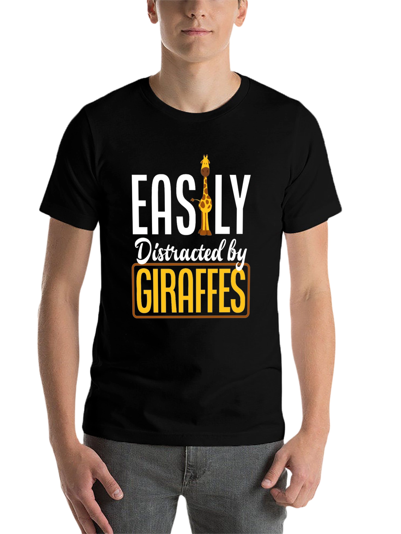 Black Easily Distracted By Giraffes T-Shirt view 7