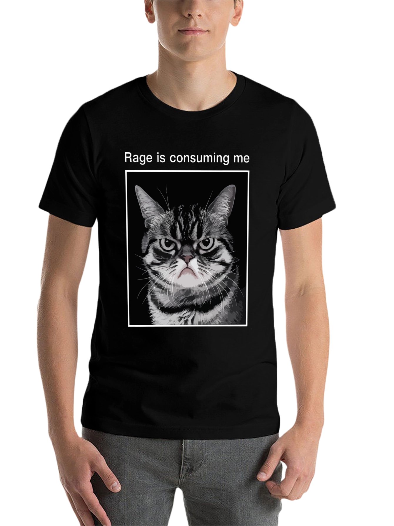 Black Rage Cat T-Shirt - Funny Angry Kitten Tee view 7