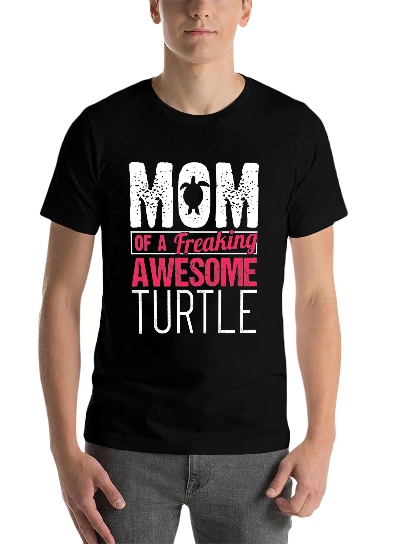 Black Mom of an Awesome Turtle Graphic T-Shirt view 7