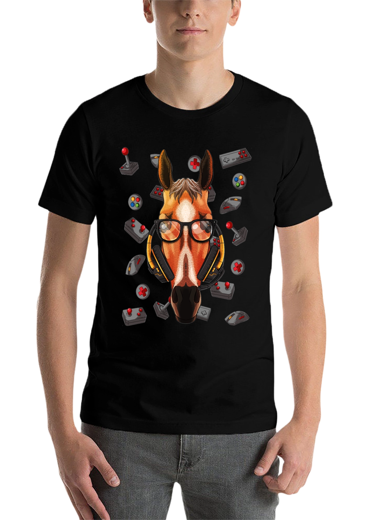 Black Gamer Horse Graphic Tee - Funny Animal Lover T-Shirt view 7
