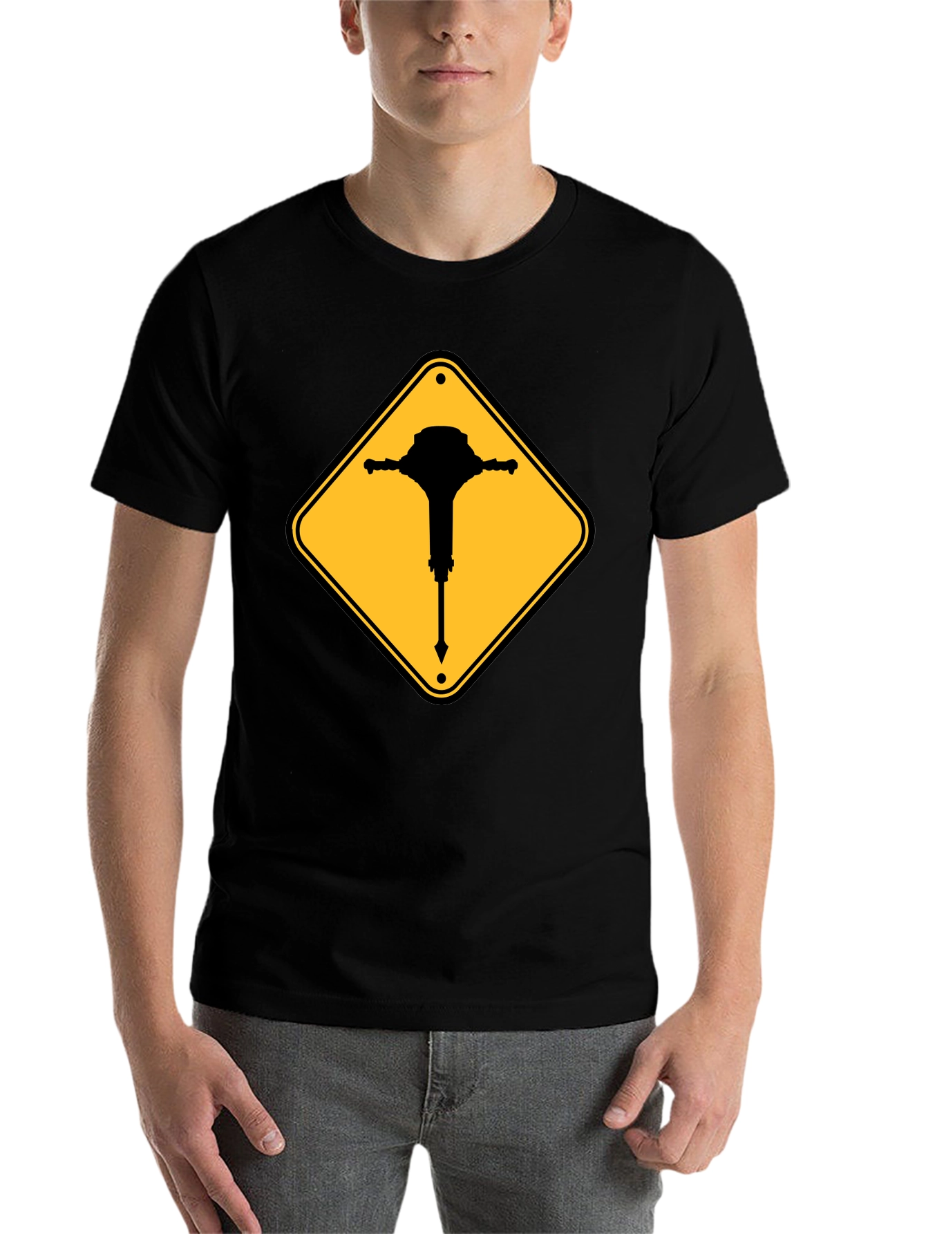 Black Warning Jackhammer T-Shirt - Construction Zone Tee view 7