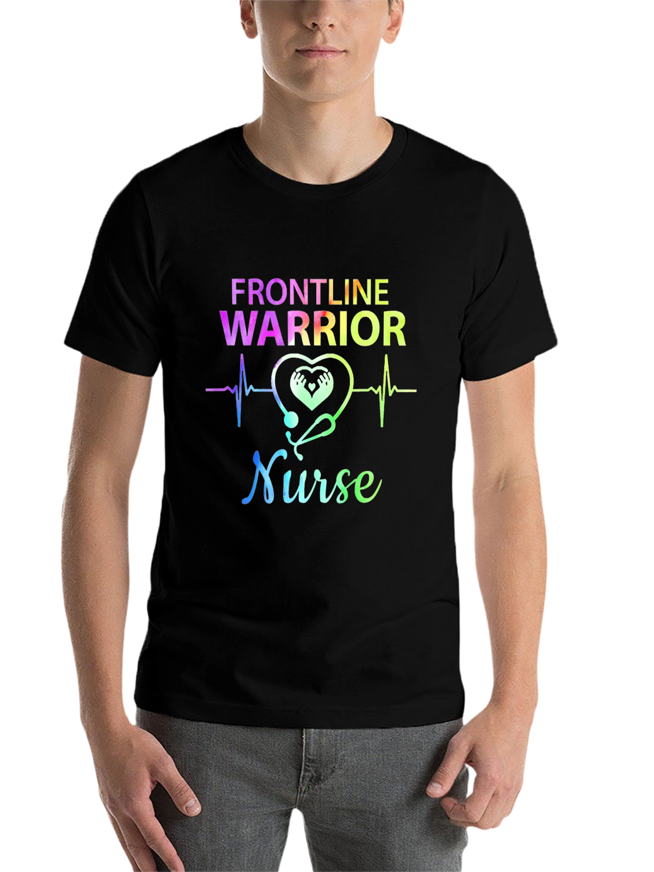 Black Frontline Warrior Nurse Graphic Tee - Unisex view 7